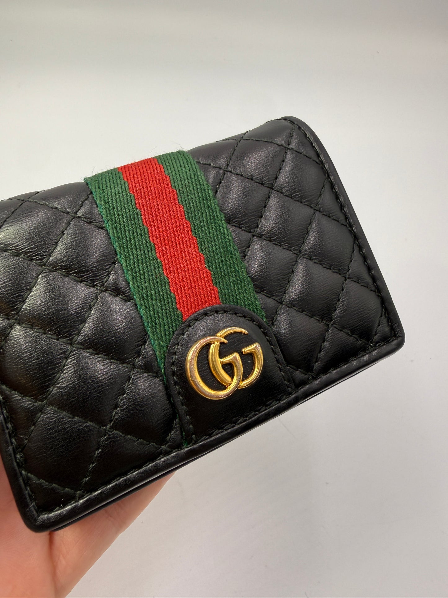 Gucci Black Leather Web Stripe Bifold Wallet