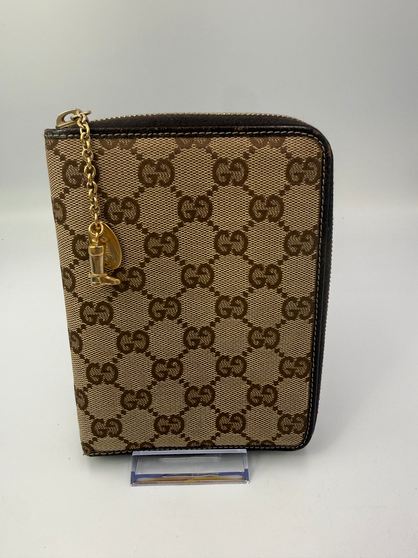 Gucci GG Rare Vintage Canvas Zip Agenda Cover with Charms