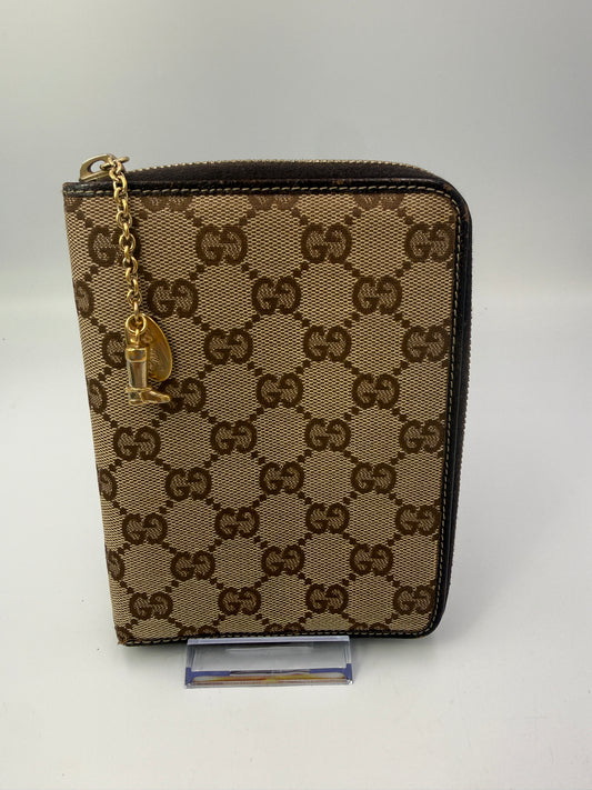 Gucci GG Rare Vintage Canvas Zip Agenda Cover with Charms