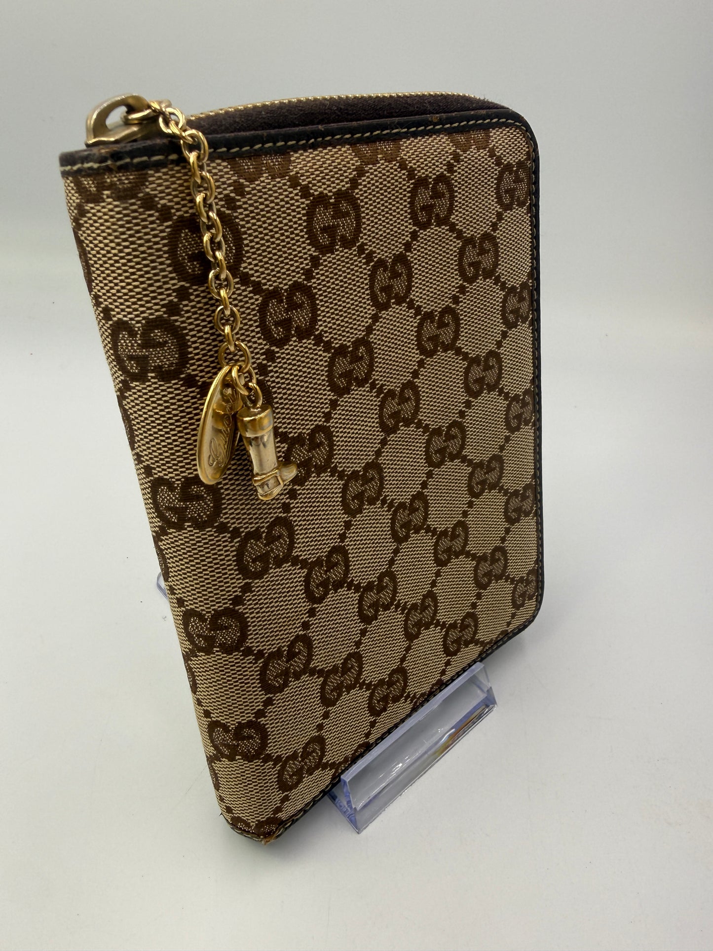 Gucci GG Rare Vintage Canvas Zip Agenda Cover with Charms