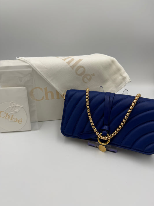 Chloe Electric Blue Quilted Leather Long Wallet Full Set