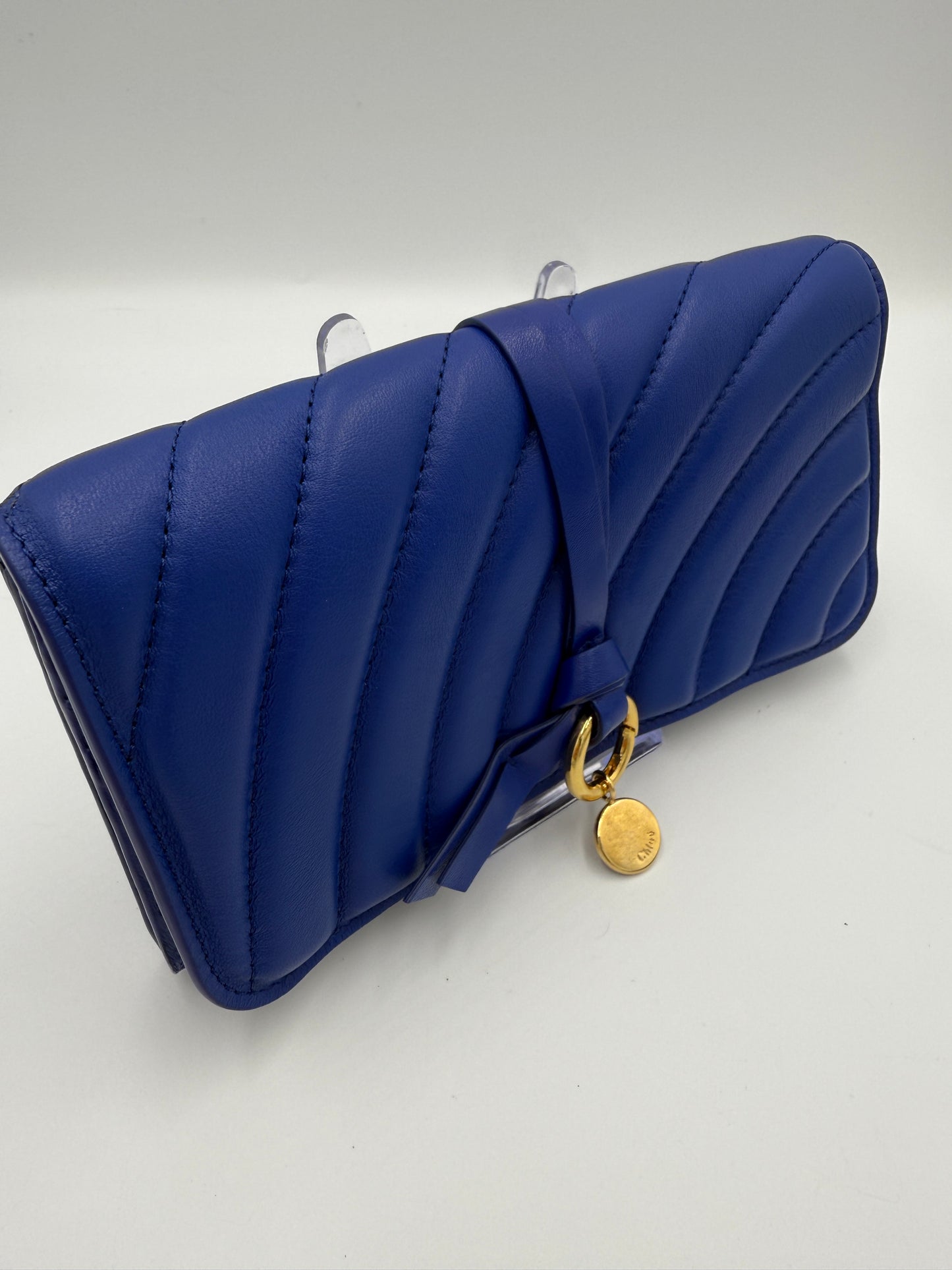 Chloe Electric Blue Quilted Leather Long Wallet Full Set