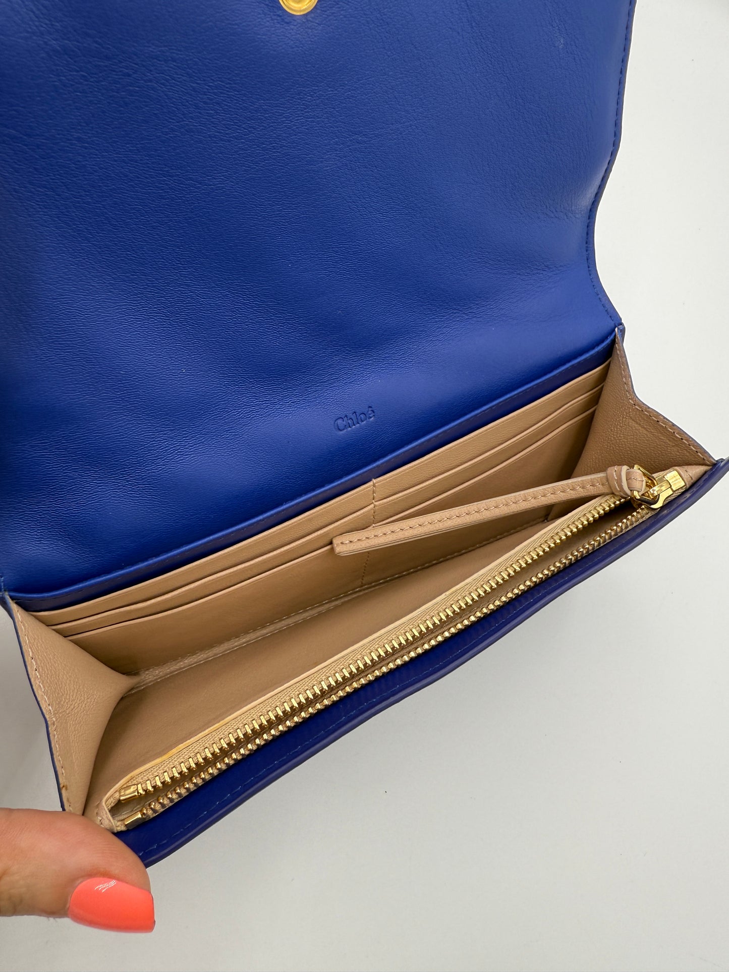 Chloe Electric Blue Quilted Leather Long Wallet Full Set