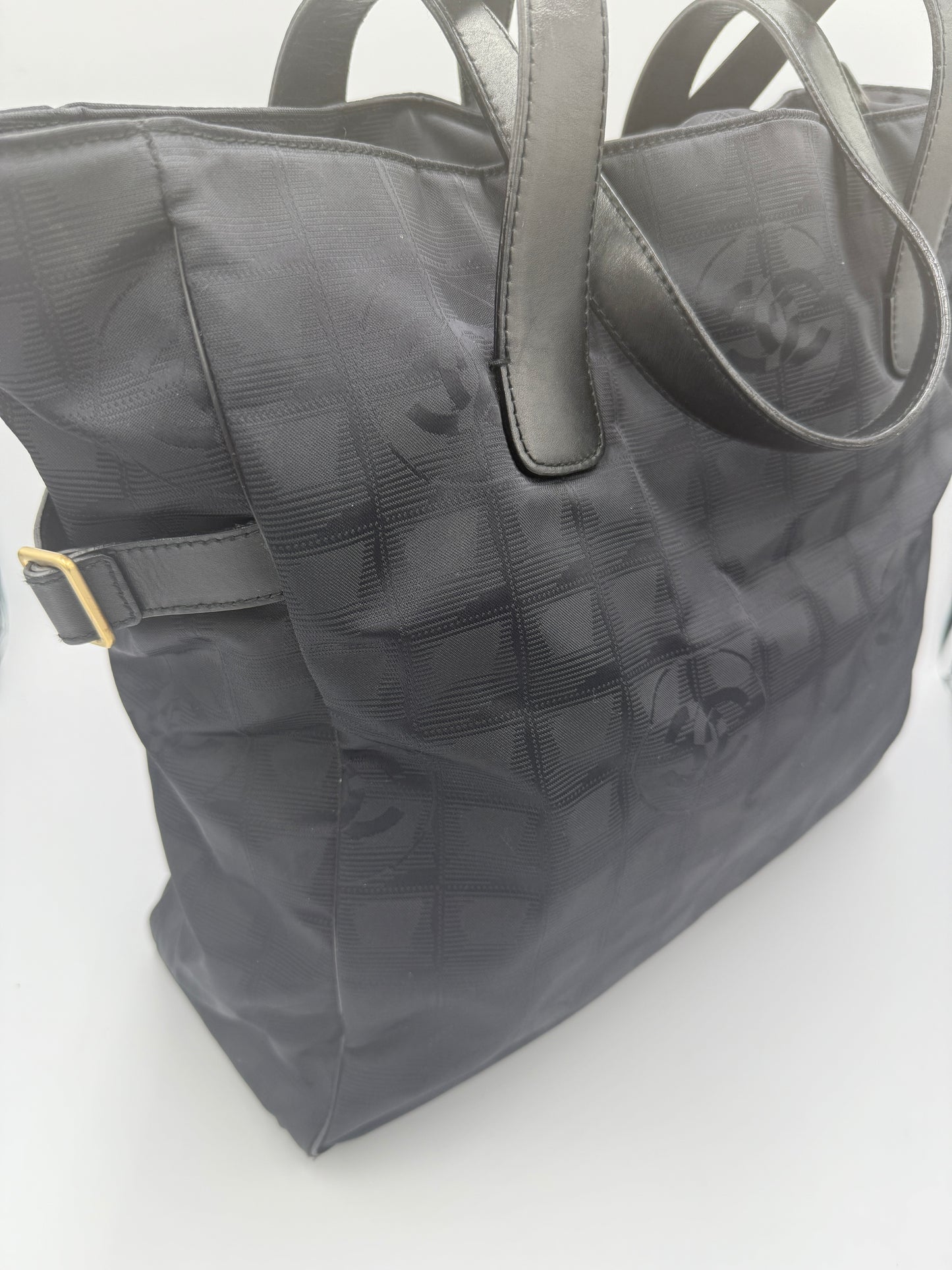 Chanel Black Nylon Travel Ligne Hand Bag