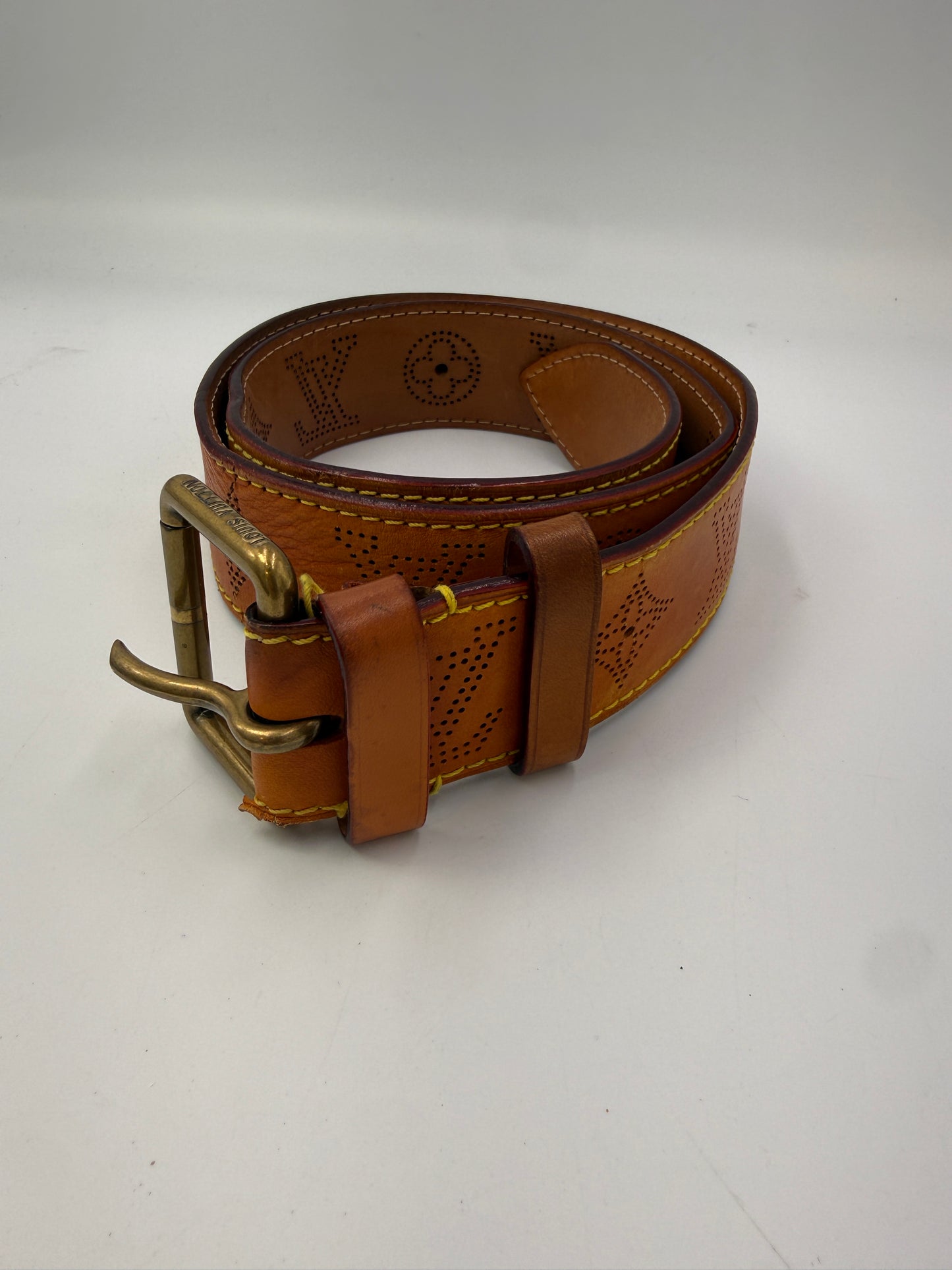 Louis Vuitton Perforated Vachetta Leather Belt 80 cm 32 in CA1026