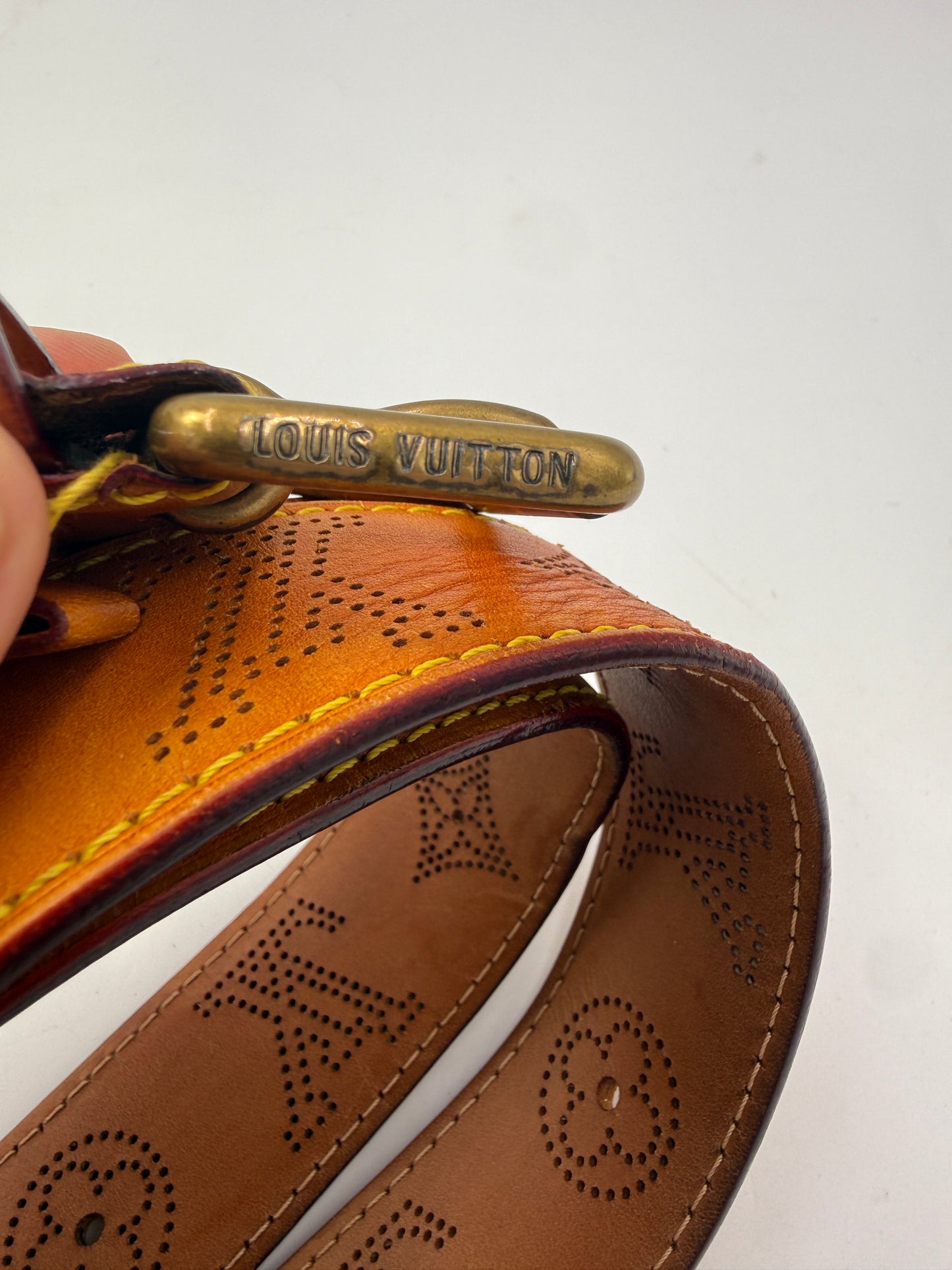 Louis Vuitton Perforated Vachetta Leather Belt 80 cm 32 in CA1026