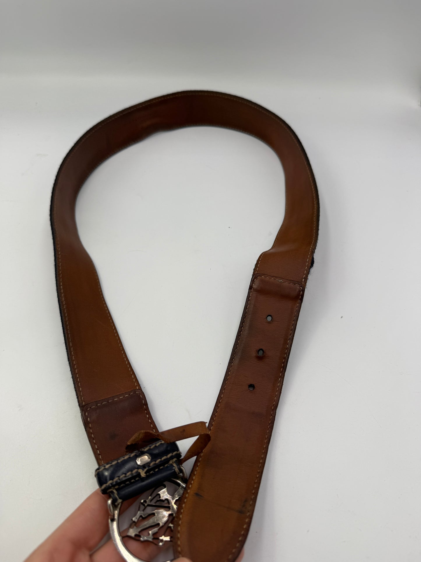 Gucci Ophidia Web Stripe Knight Crest Belt with Navy Blue Leather Trim 85 cm 34 in