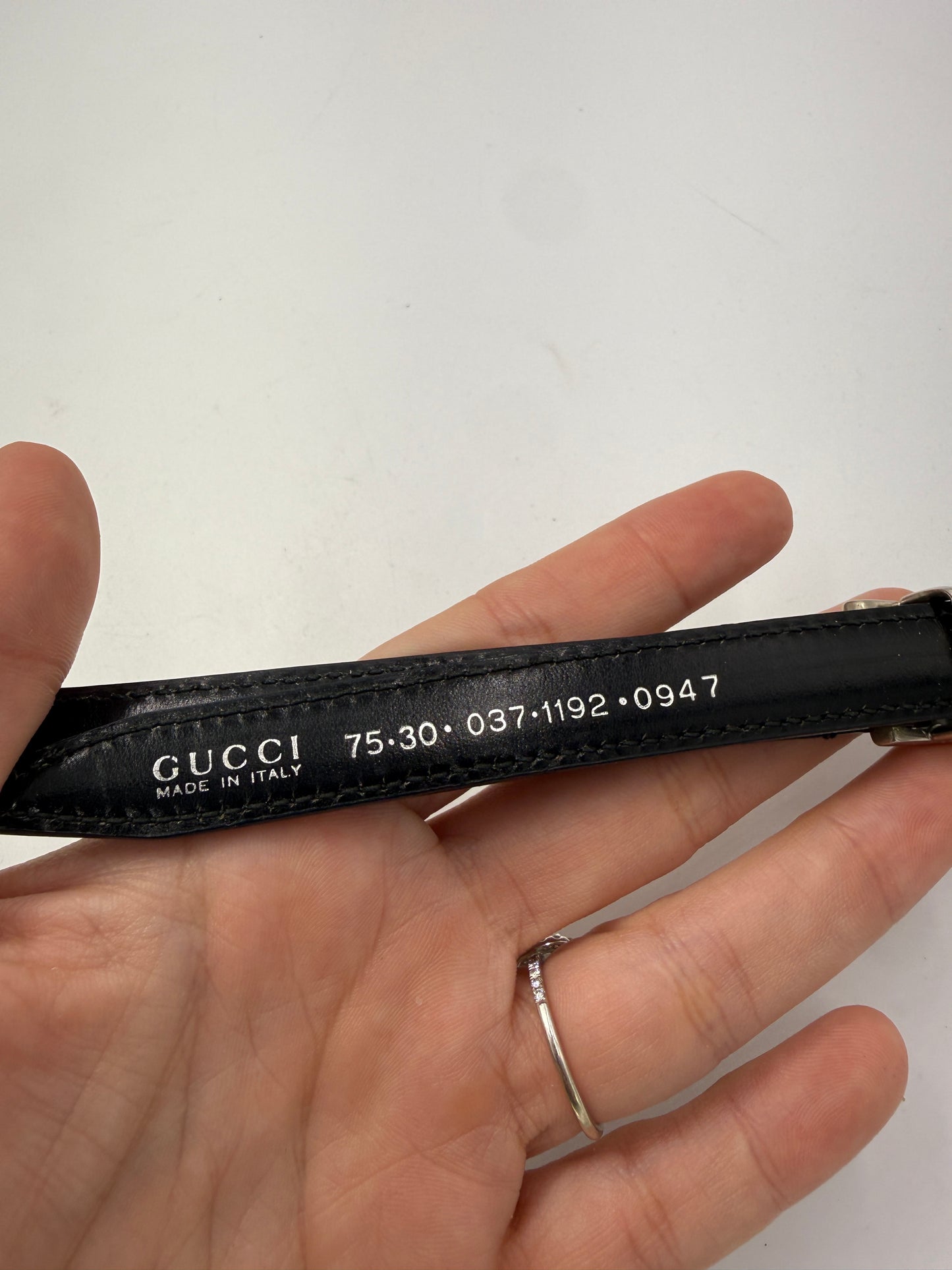 Gucci Leather Belt with Silver GUCCI Block Hardware Almost Black