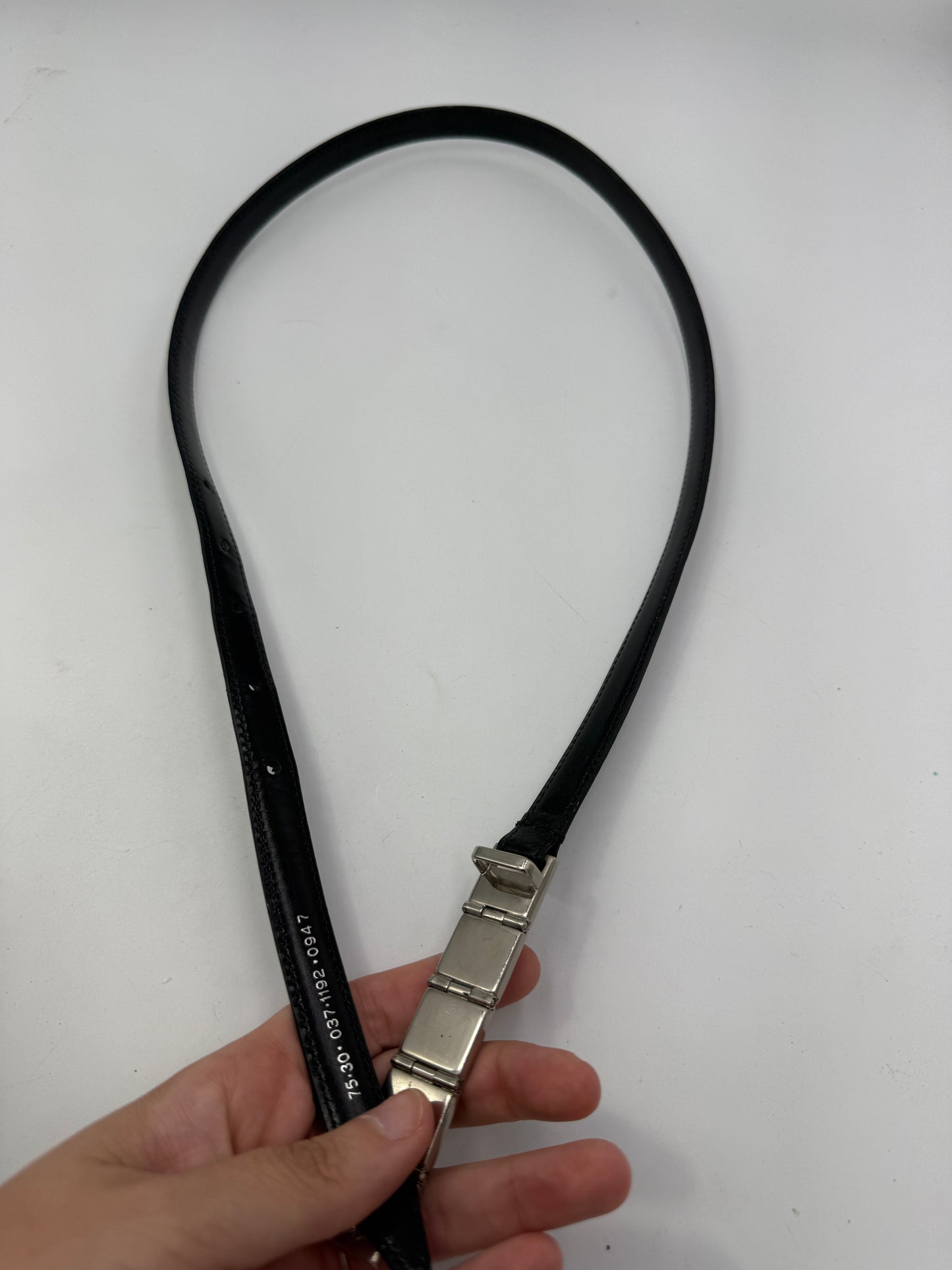 Gucci Leather Belt with Silver GUCCI Block Hardware Almost Black