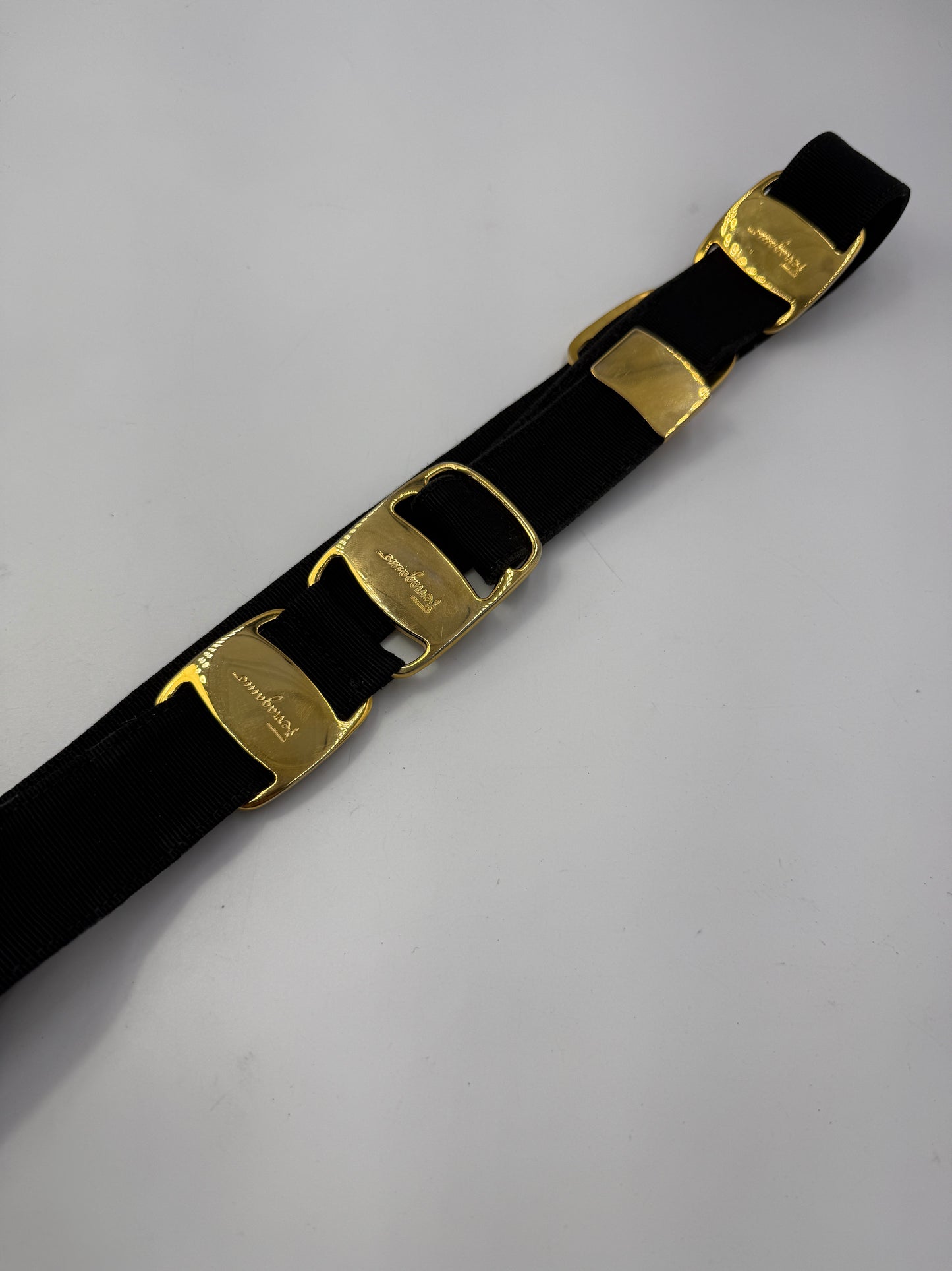 Salvatore Ferragamo Black Canvas Gancini Belt
