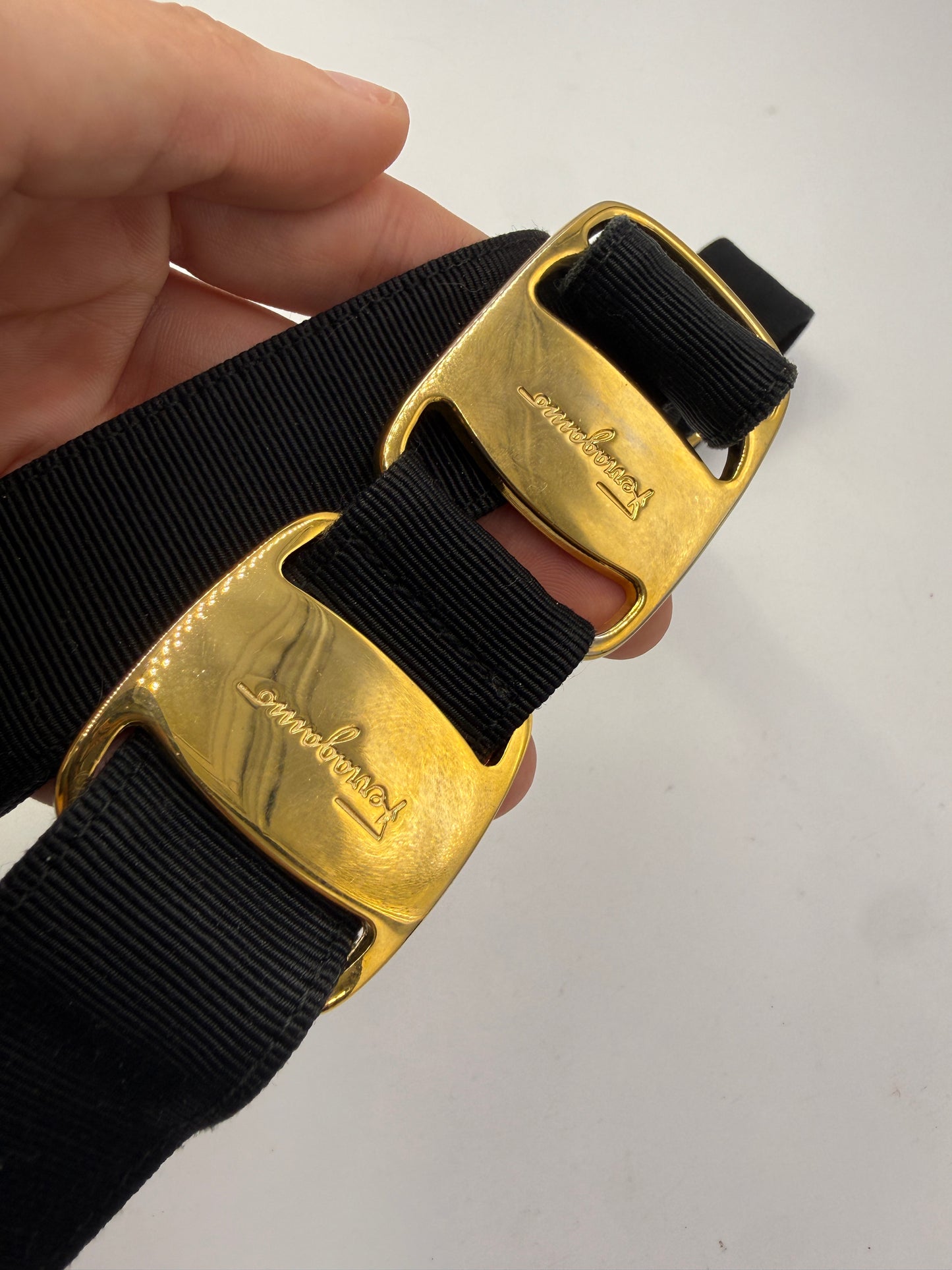 Salvatore Ferragamo Black Canvas Gancini Belt