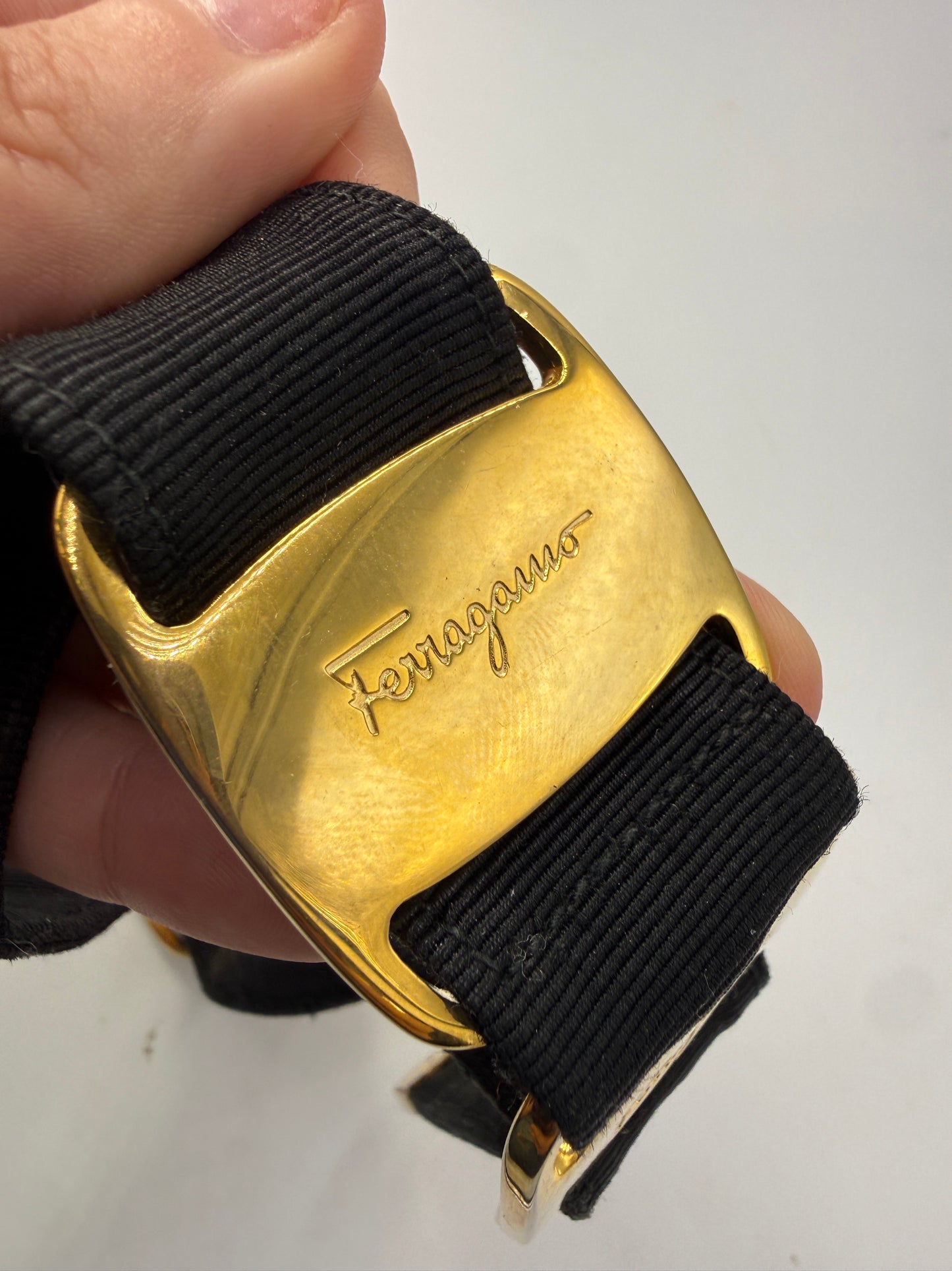 Salvatore Ferragamo Black Canvas Gancini Belt