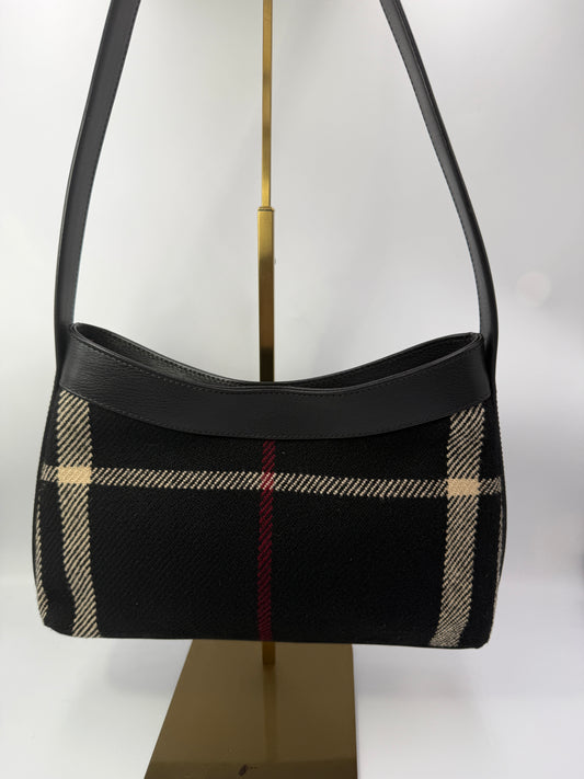 Burberry Black Wool Nova Check Shoulder Bag
