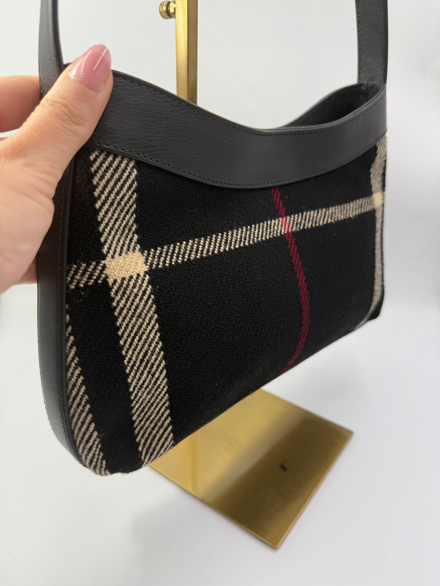 Burberry Black Wool Nova Check Shoulder Bag