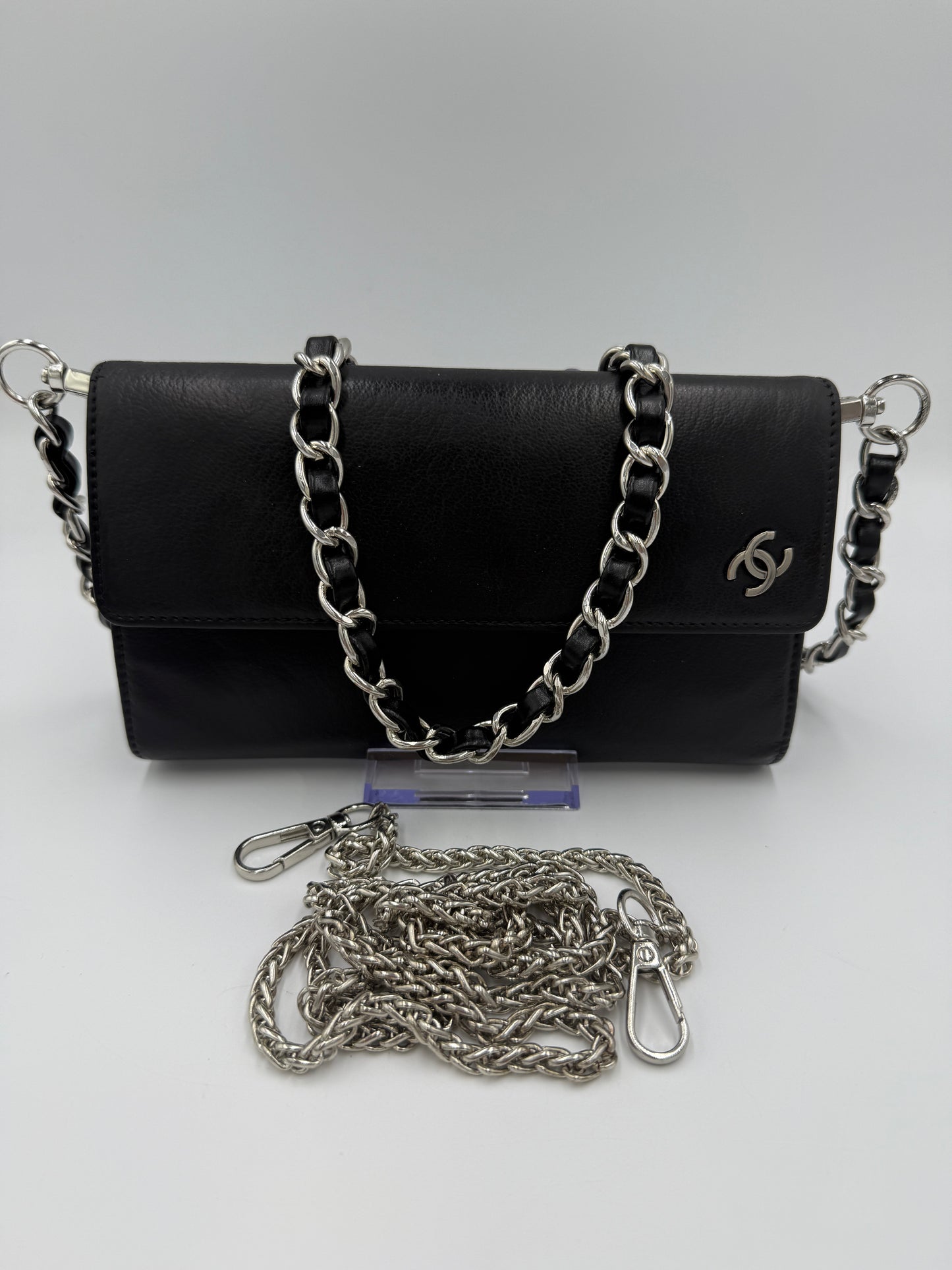 Chanel Black Calfskin Leather Trifold Wallet