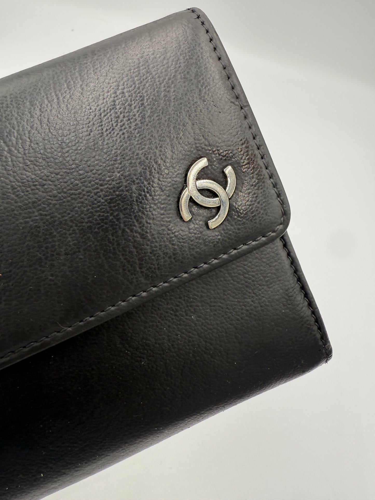 Chanel Black Calfskin Leather Trifold Wallet