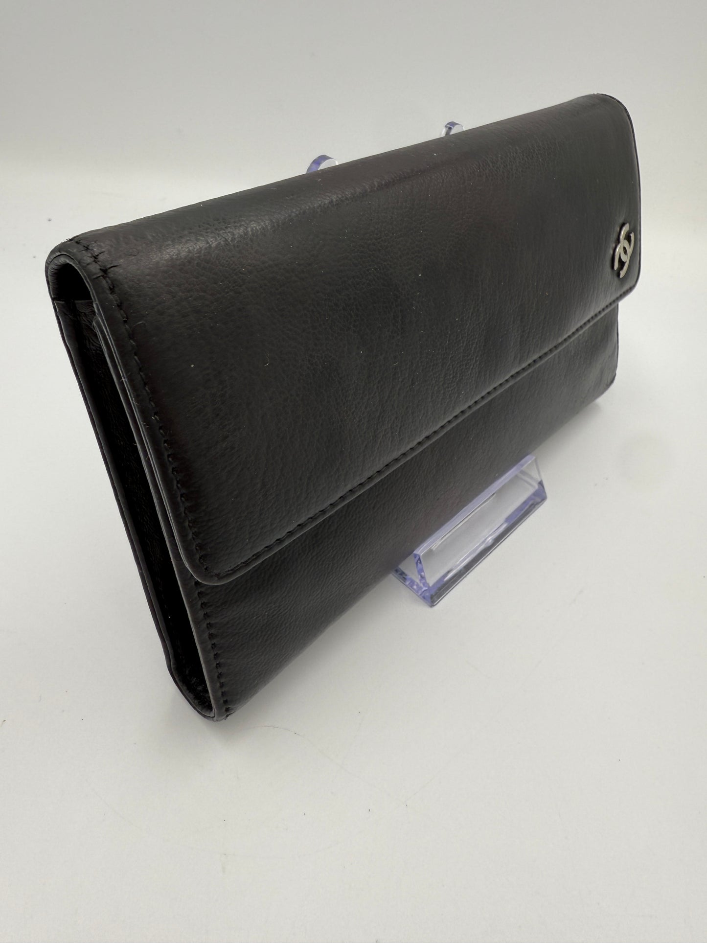 Chanel Black Calfskin Leather Trifold Wallet