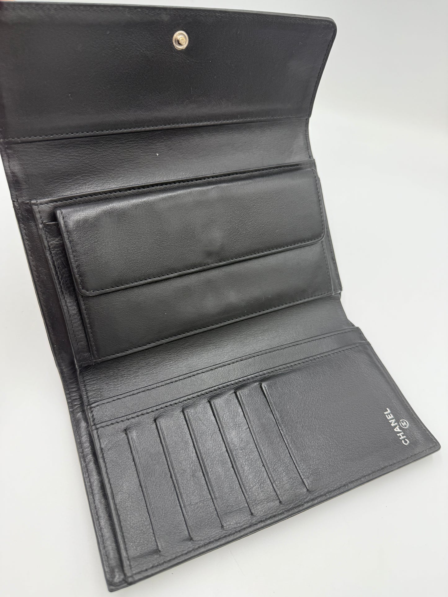 Chanel Black Calfskin Leather Trifold Wallet