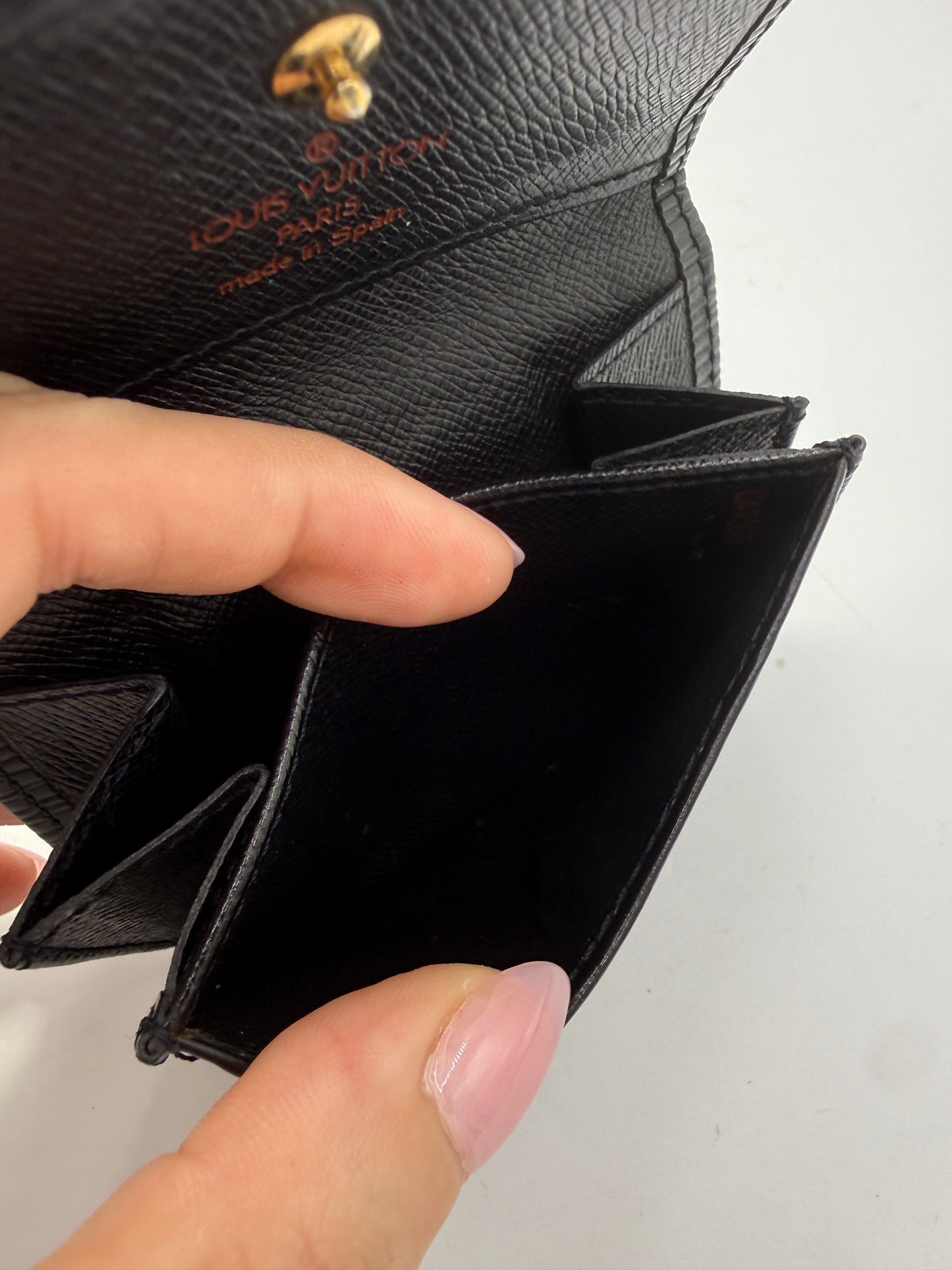 RESERVED FOR BUBBLES Louis Vuitton Black Epi Leather Compact Wallet CA1000