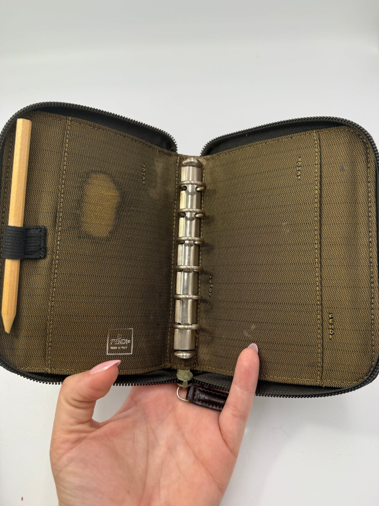 Vintage Fendi Zucca Canvas Zip Around Agenda PM