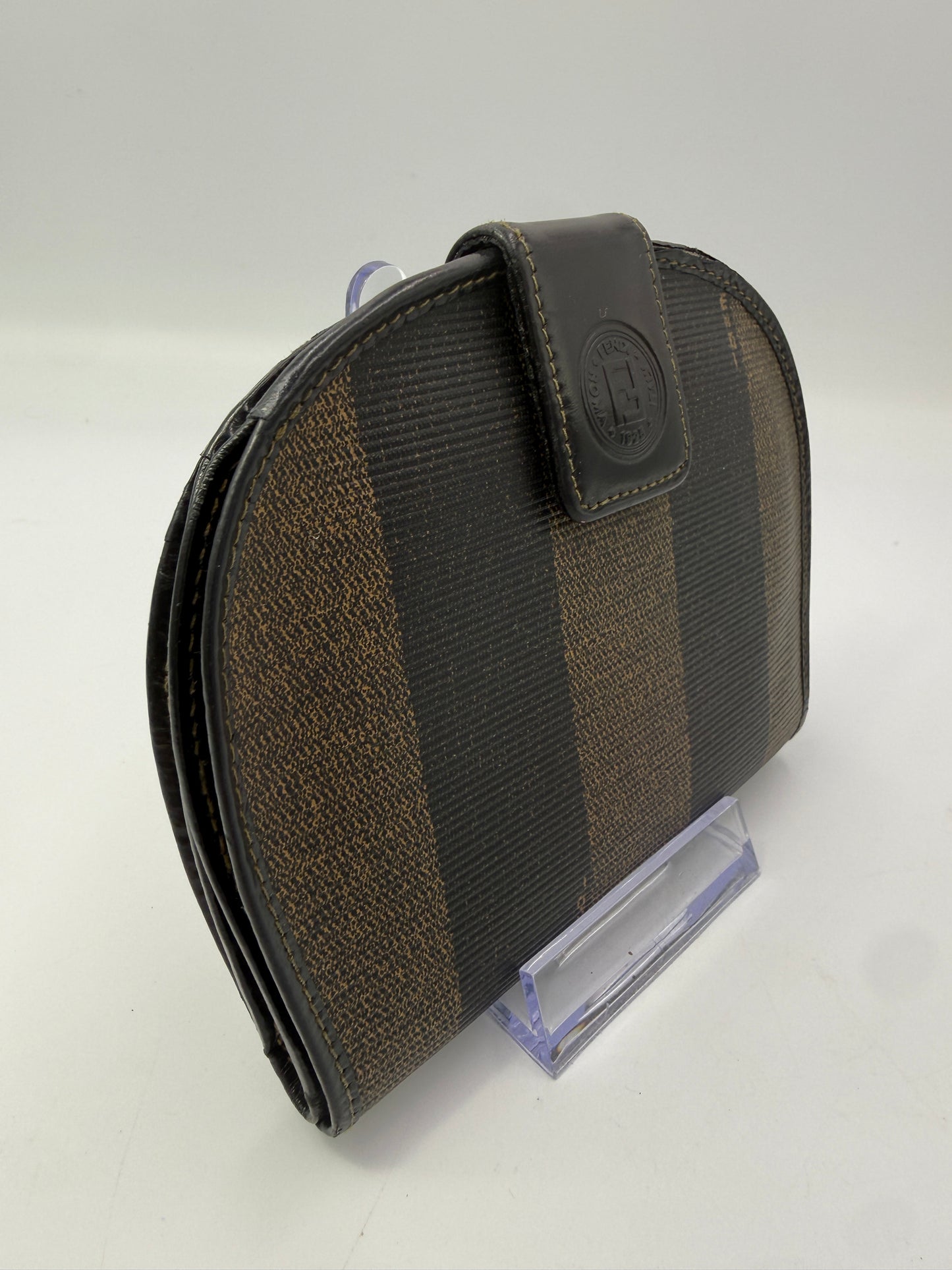 Vintage Fendi Pequin Stripe Coated Canvas Half Moon Wallet