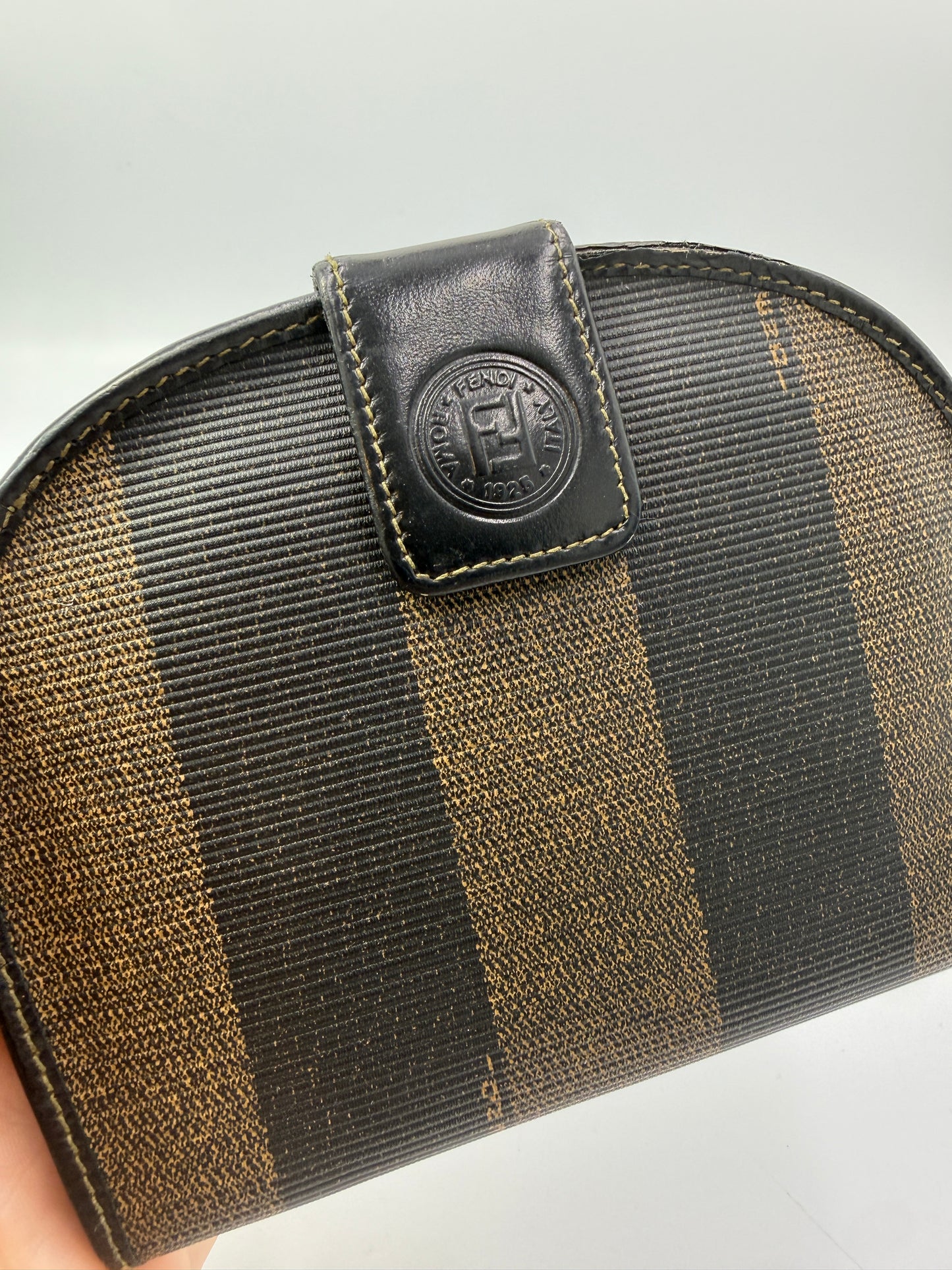 Vintage Fendi Pequin Stripe Coated Canvas Half Moon Wallet