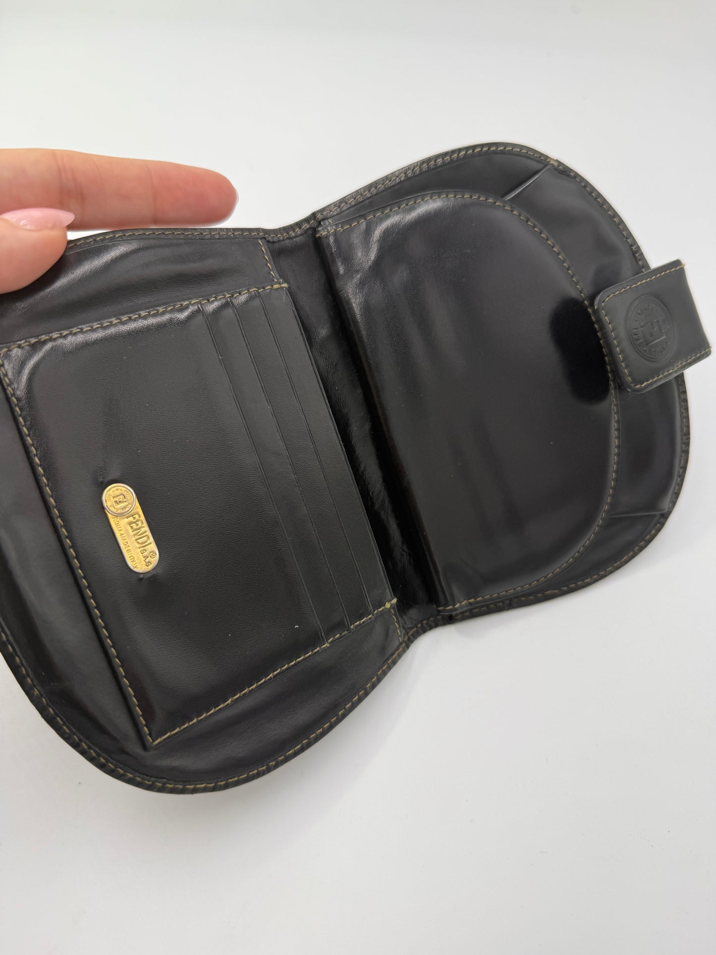Vintage Fendi Pequin Stripe Coated Canvas Half Moon Wallet