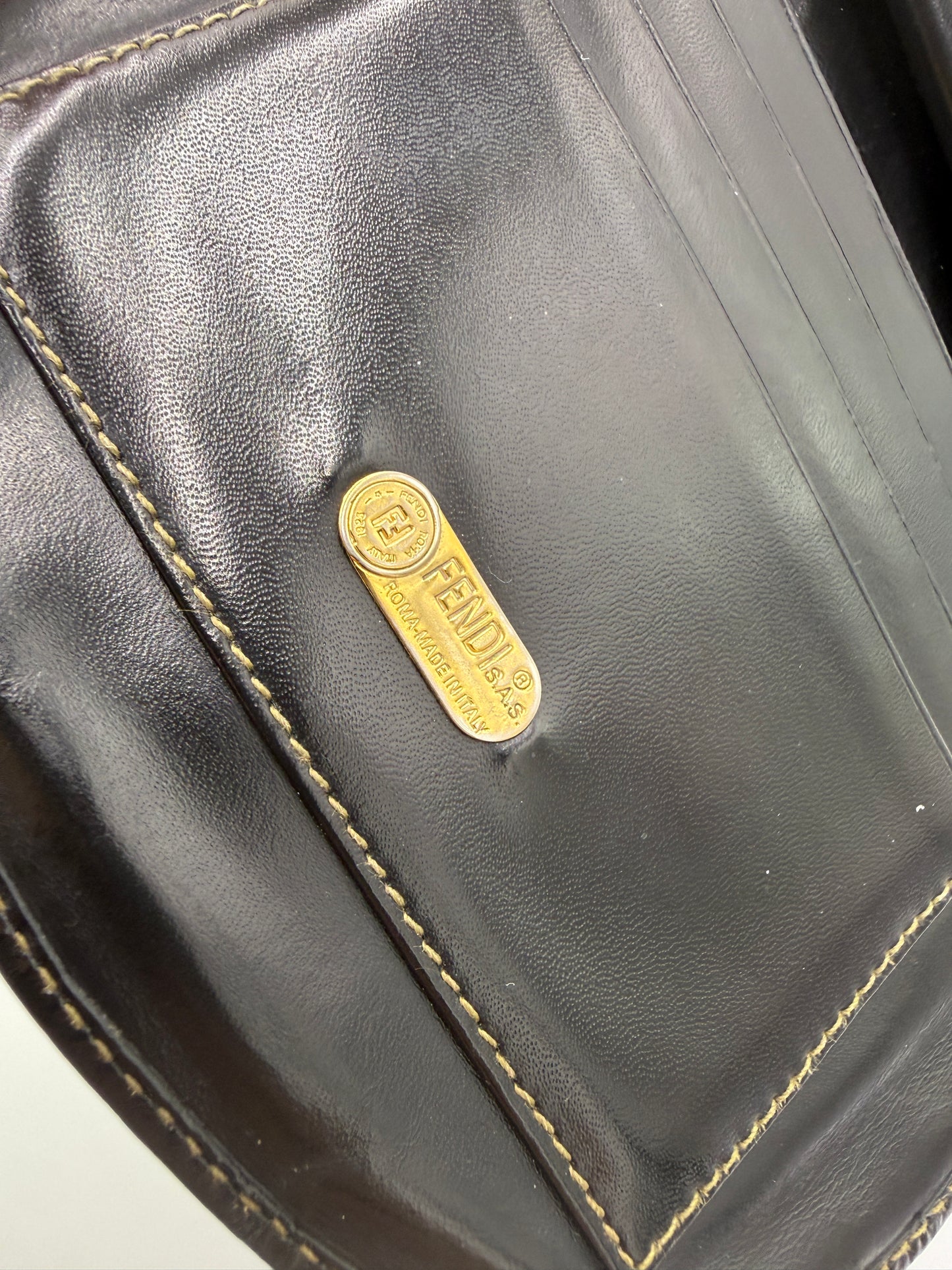 Vintage Fendi Pequin Stripe Coated Canvas Half Moon Wallet
