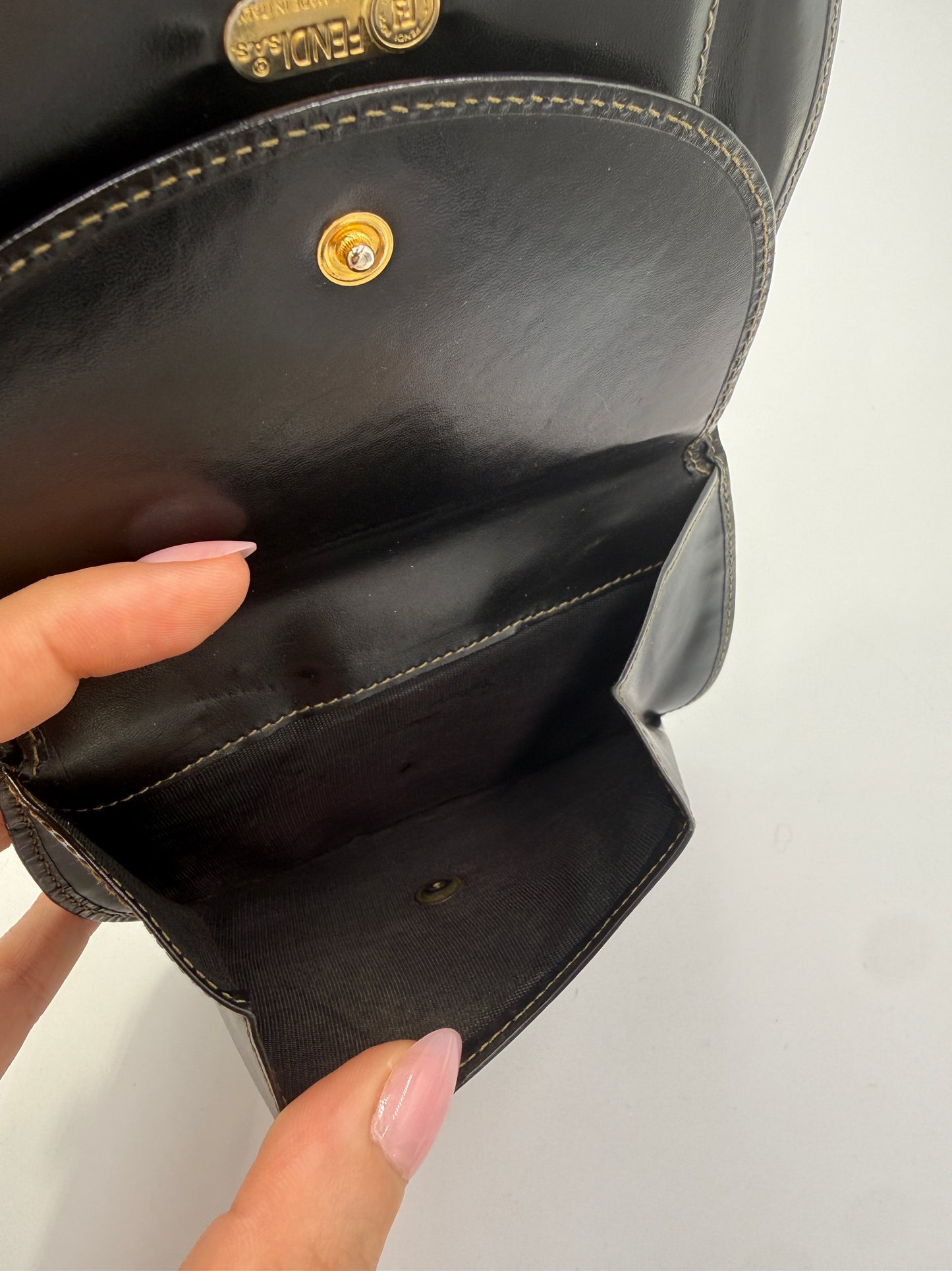 Vintage Fendi Pequin Stripe Coated Canvas Half Moon Wallet