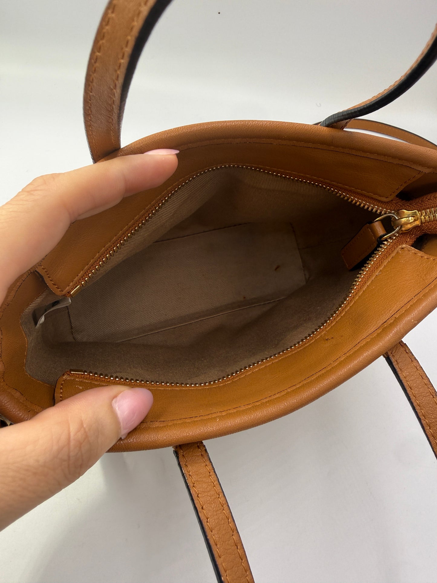 MCM Cognac Mini Floral Visetos Tote Crossbody Bag