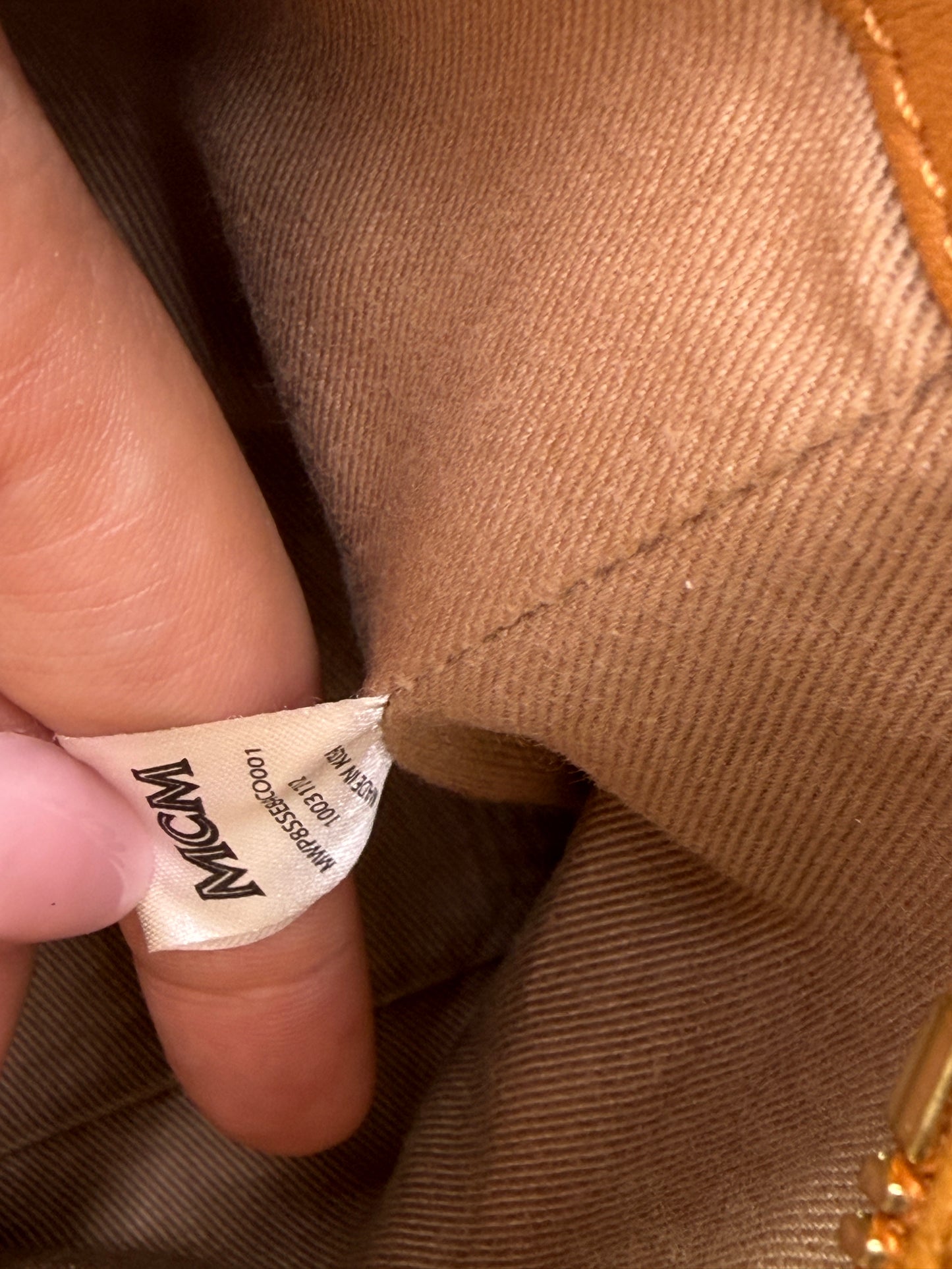 MCM Cognac Mini Floral Visetos Tote Crossbody Bag