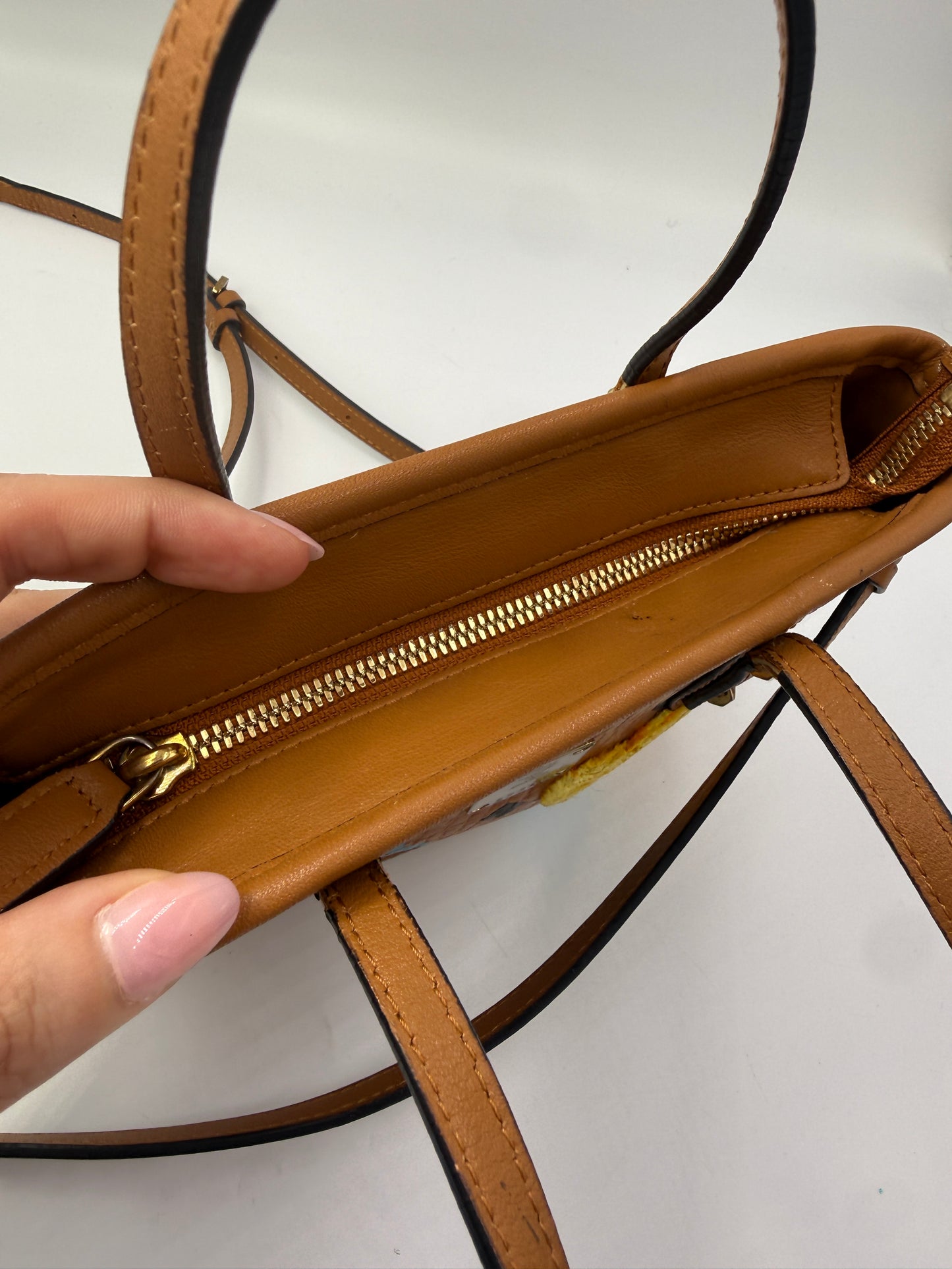 MCM Cognac Mini Floral Visetos Tote Crossbody Bag