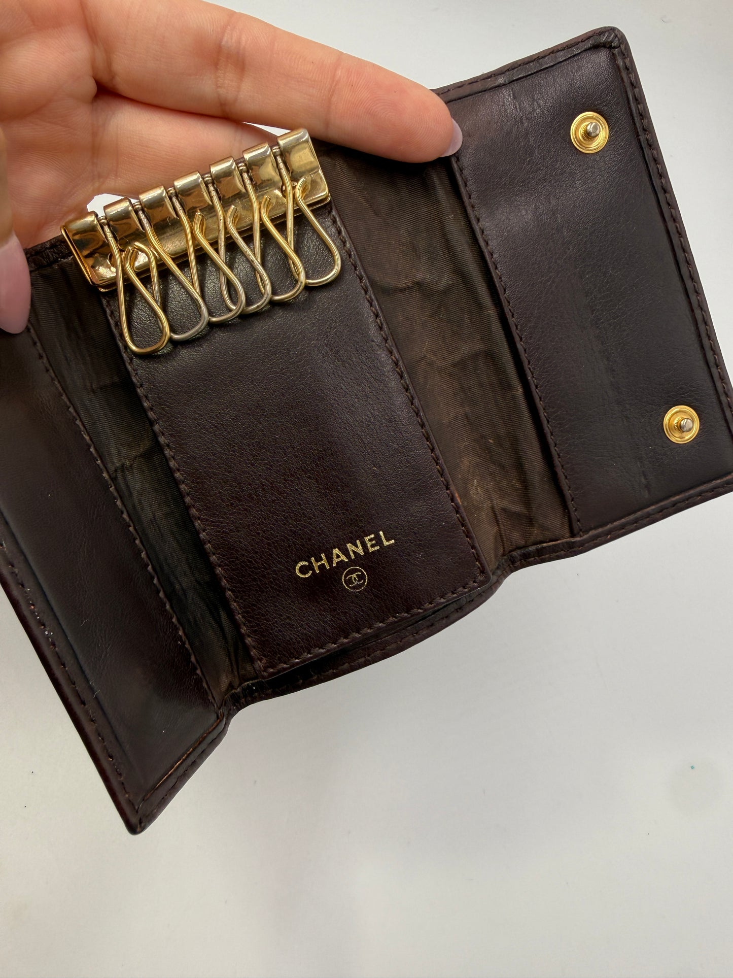 Chanel Lambskin Leather Dark Brown 6 Key Card Holder with Hologram