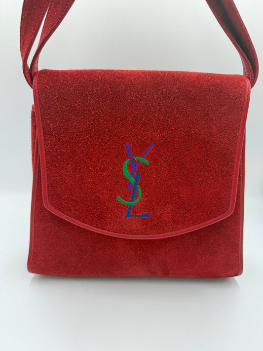 Yves Saint Laurent Vintage Red Suede Crossbody