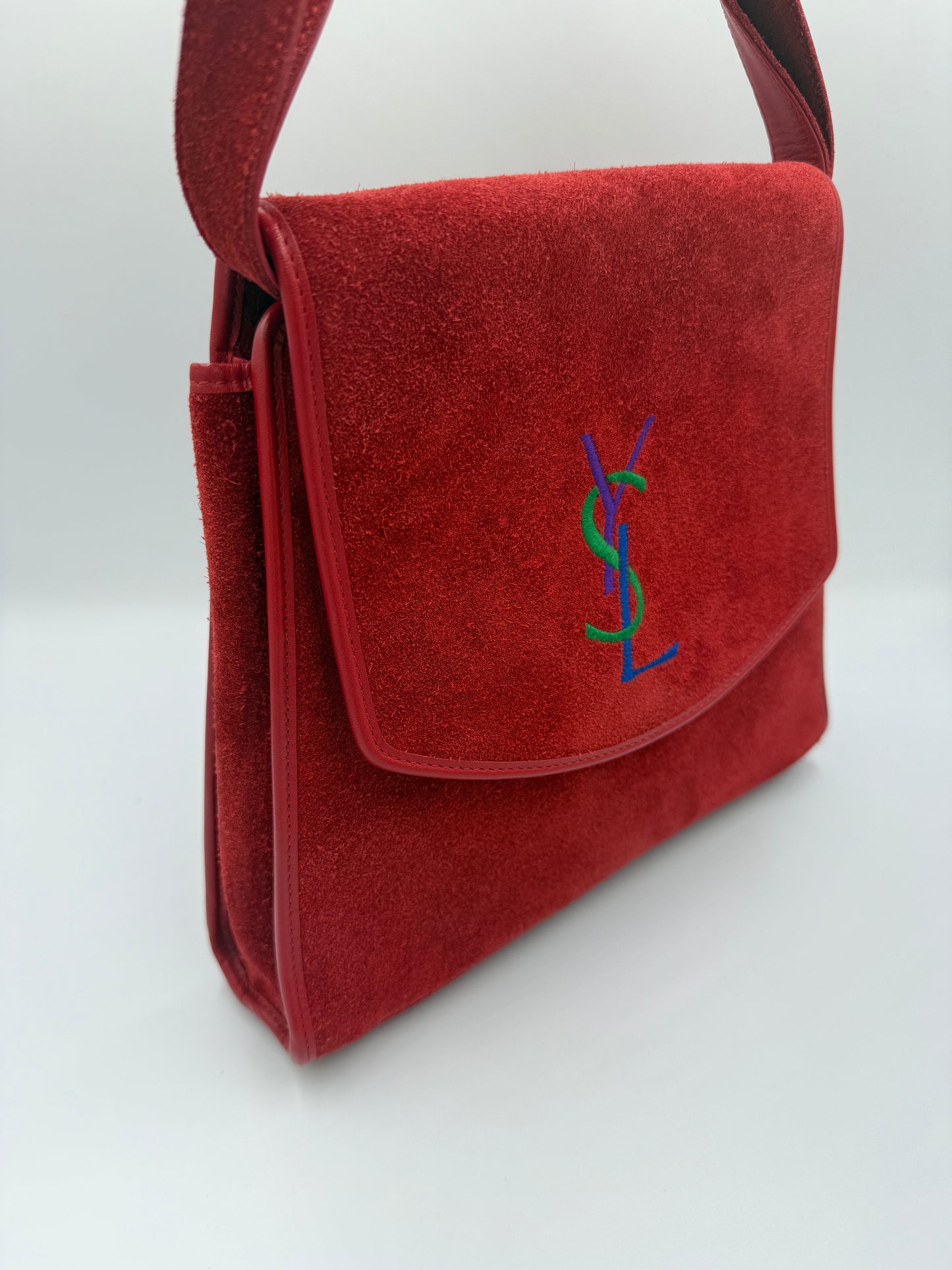 Yves Saint Laurent Vintage Red Suede Crossbody