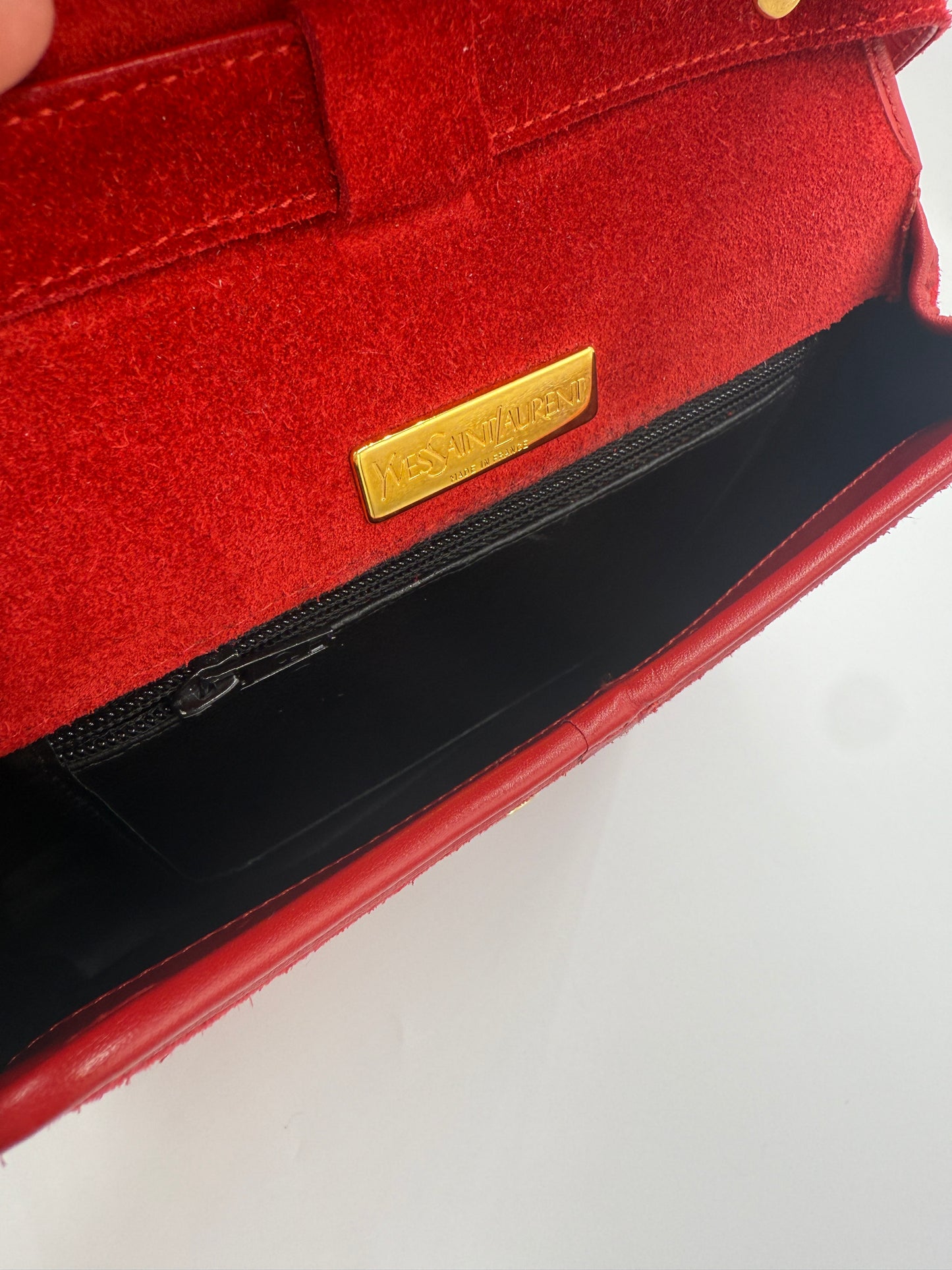 Yves Saint Laurent Vintage Red Suede Crossbody