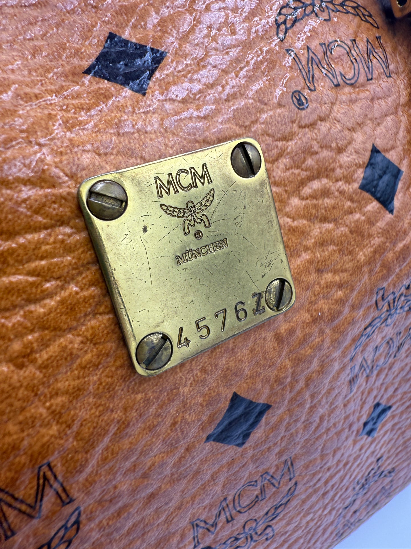 MCM Cognac Visetos Coated Canvas Boston Bag 27 cm