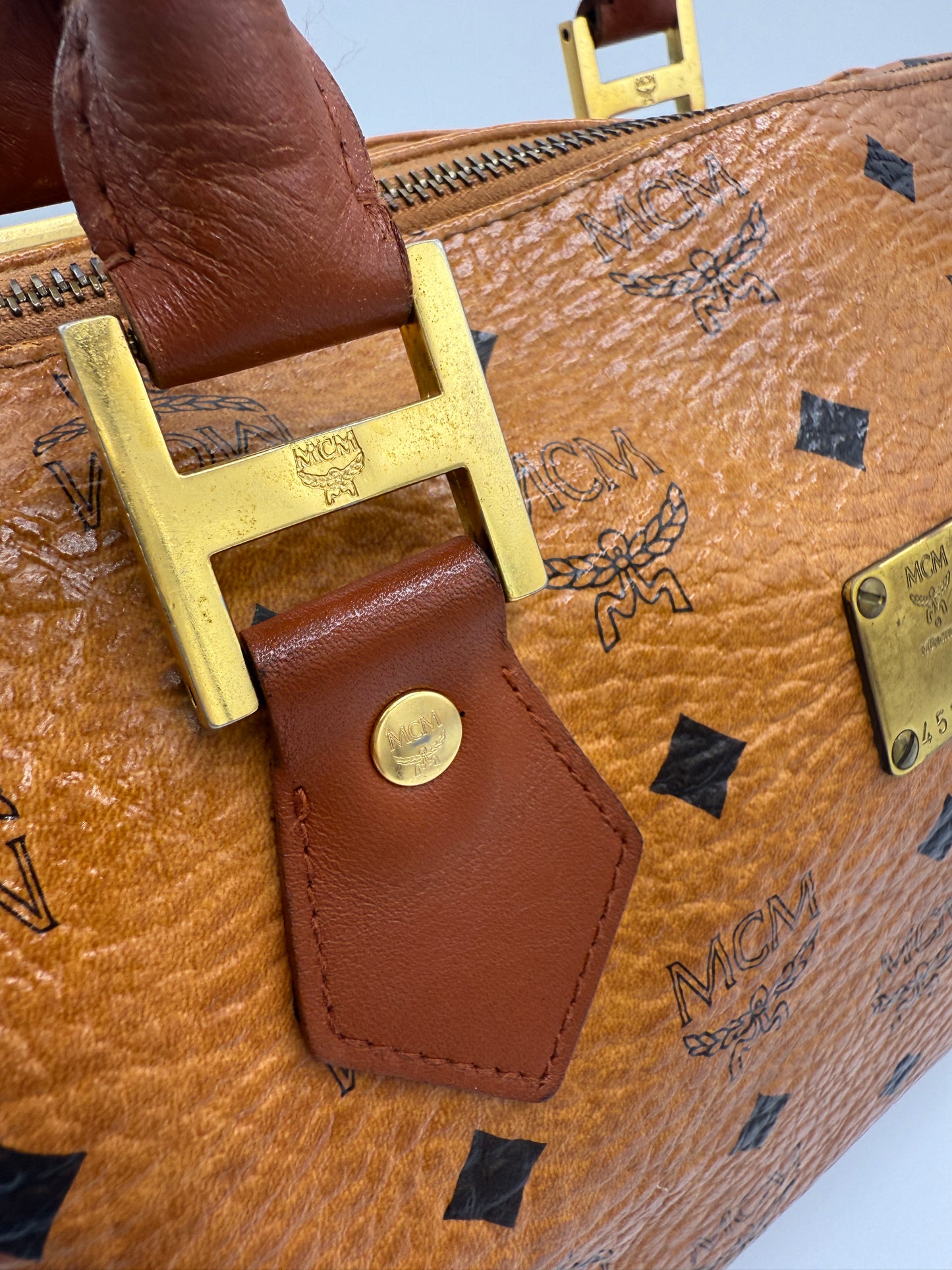 MCM Cognac Visetos Coated Canvas Boston Bag 27 cm