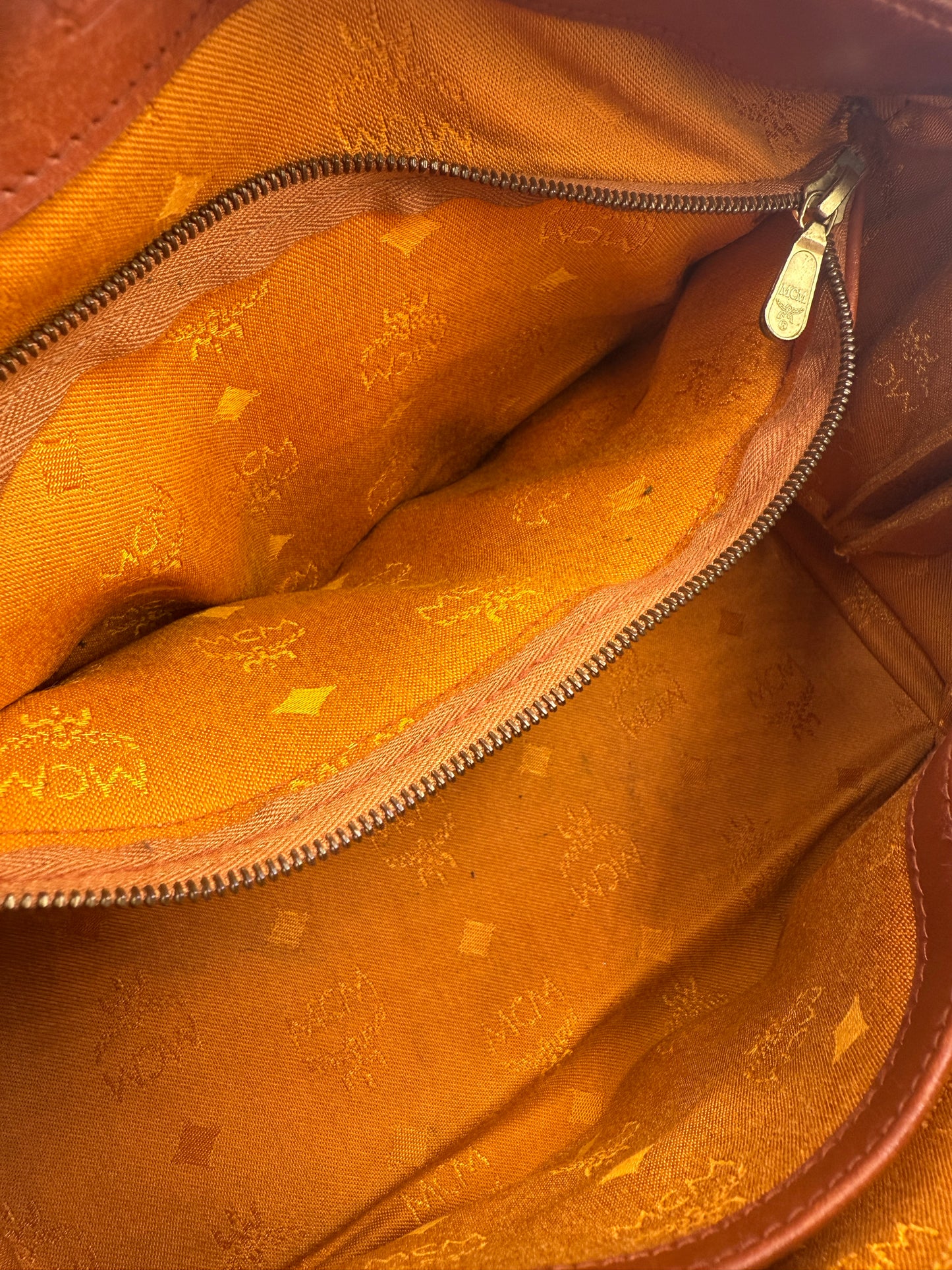 MCM Cognac Visetos Coated Canvas Boston Bag 27 cm