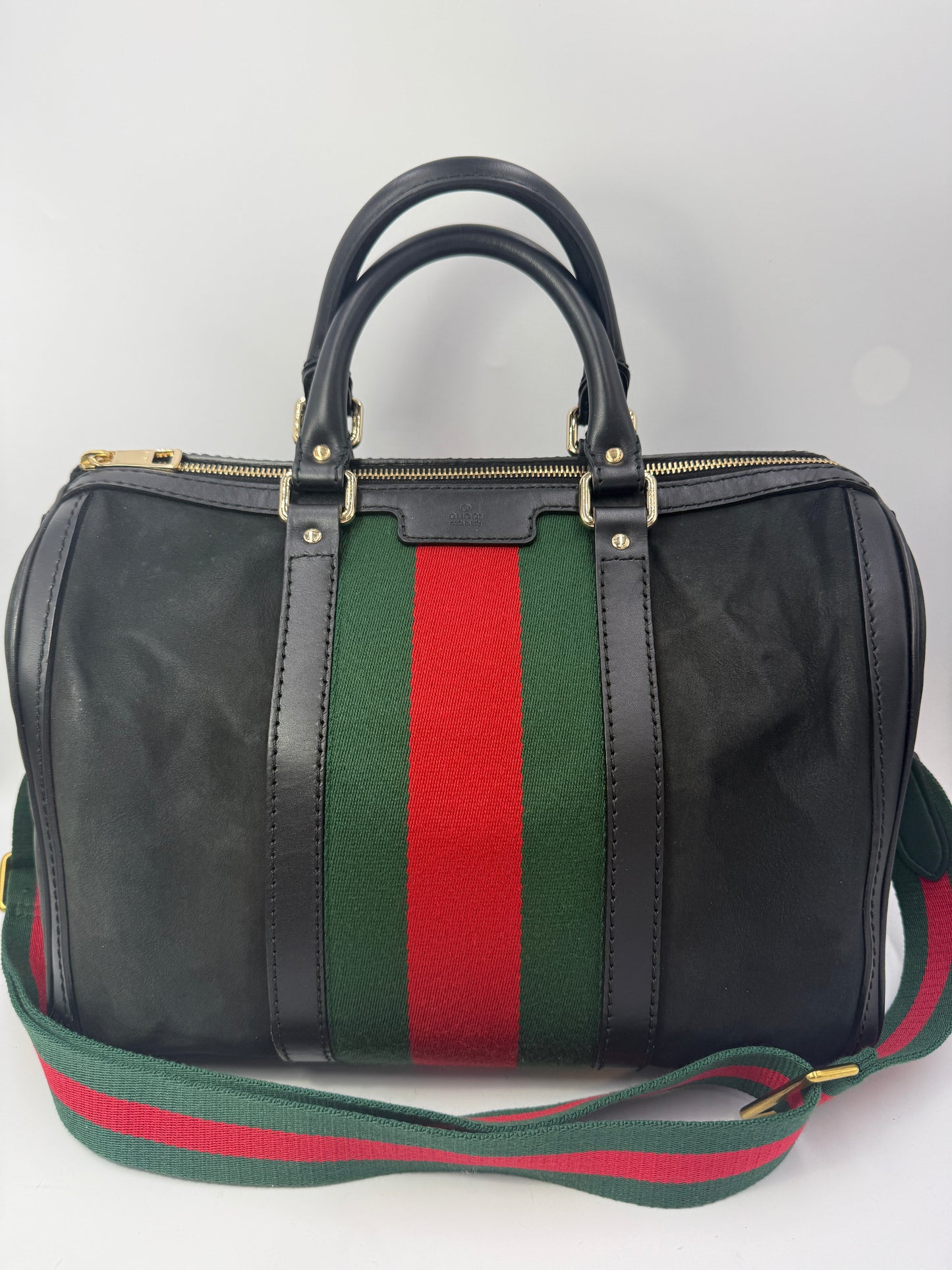 Gucci Black Suede Sherry Line Travel Bag with Unbranded Crossbody Strap
