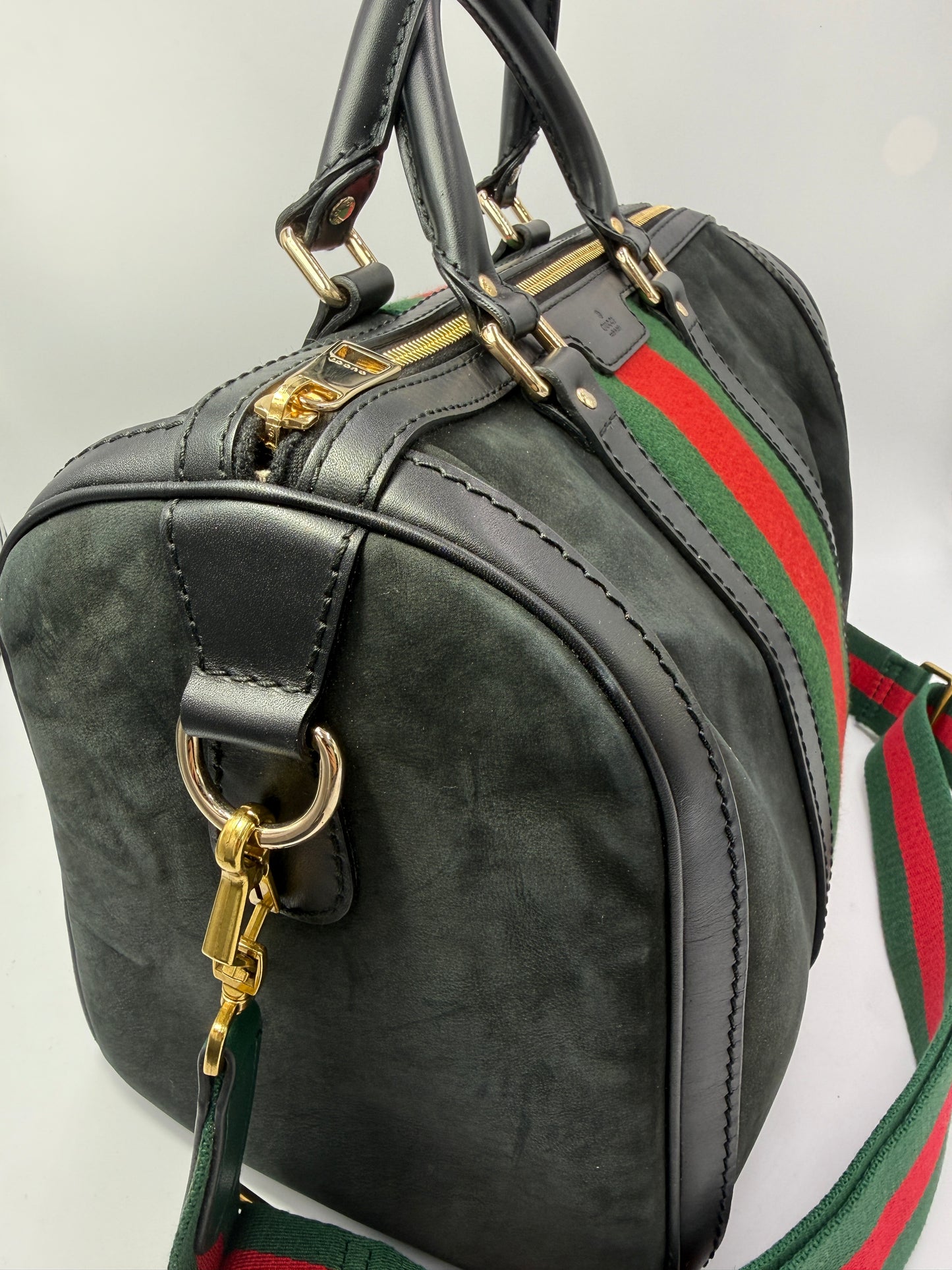 Gucci Black Suede Sherry Line Travel Bag with Unbranded Crossbody Strap