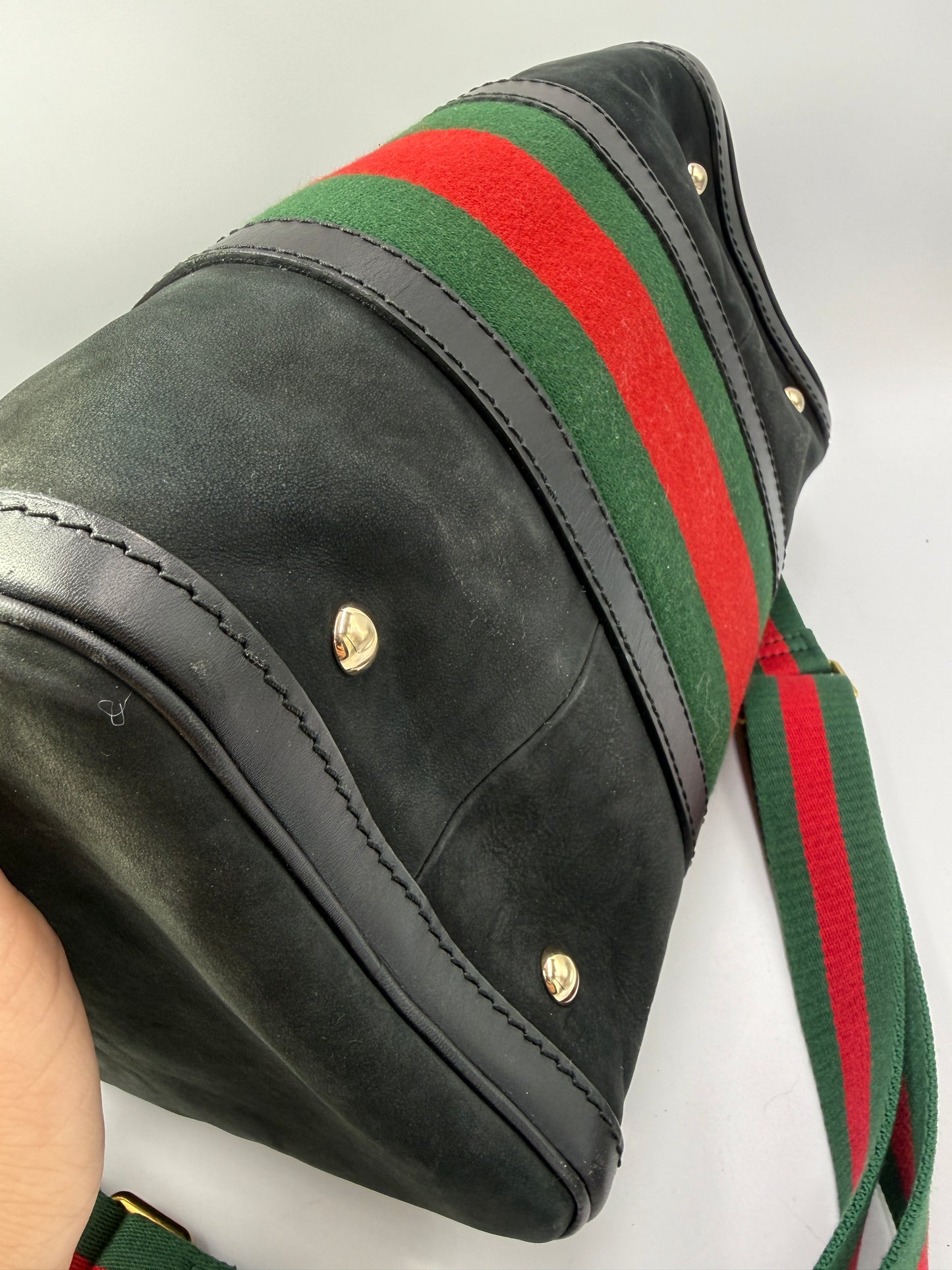 Gucci Black Suede Sherry Line Travel Bag with Unbranded Crossbody Strap