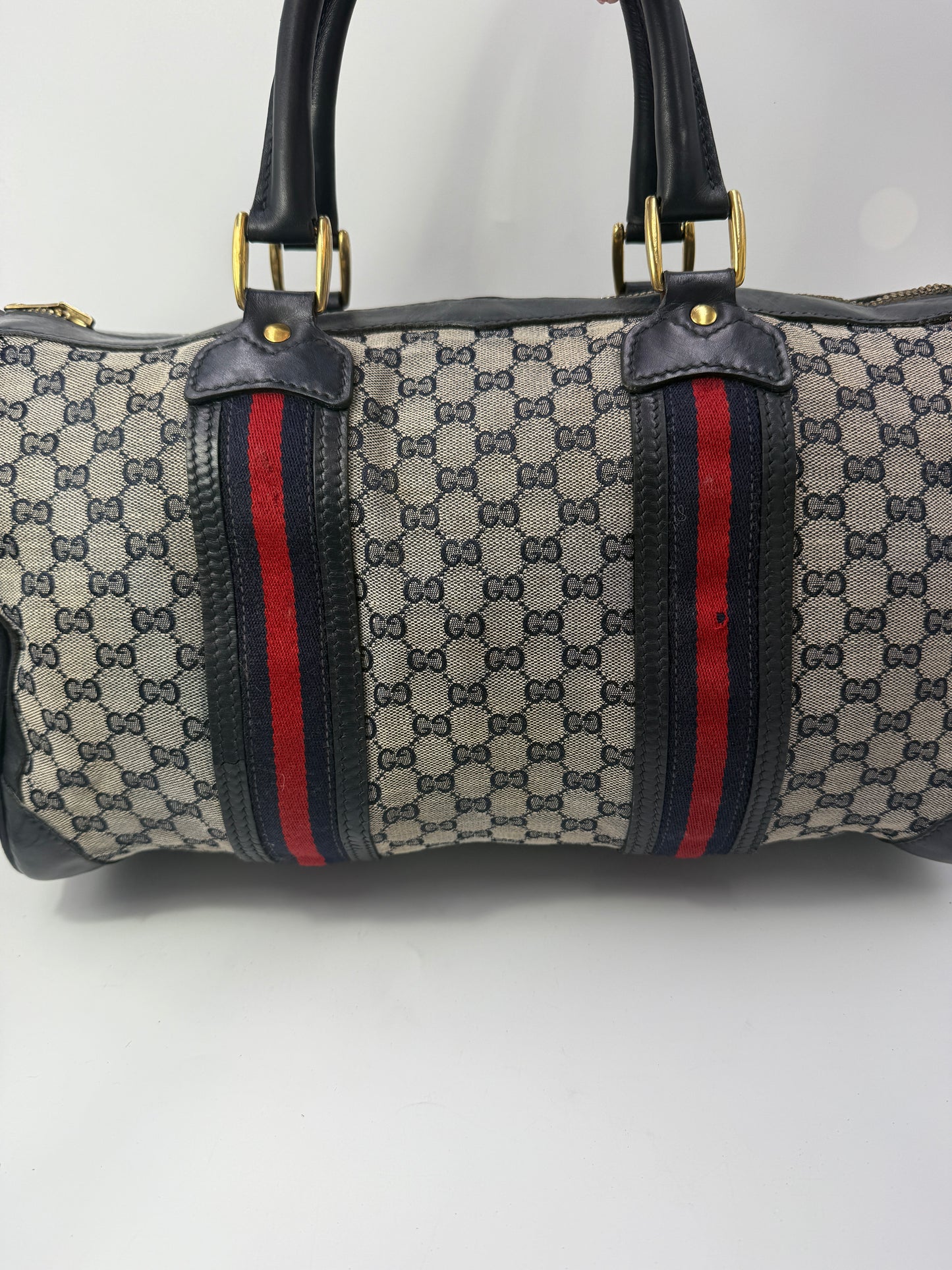 Gucci Blue Guccissima Canvas Boston Travel Bag with Non Branded Canvas Strap