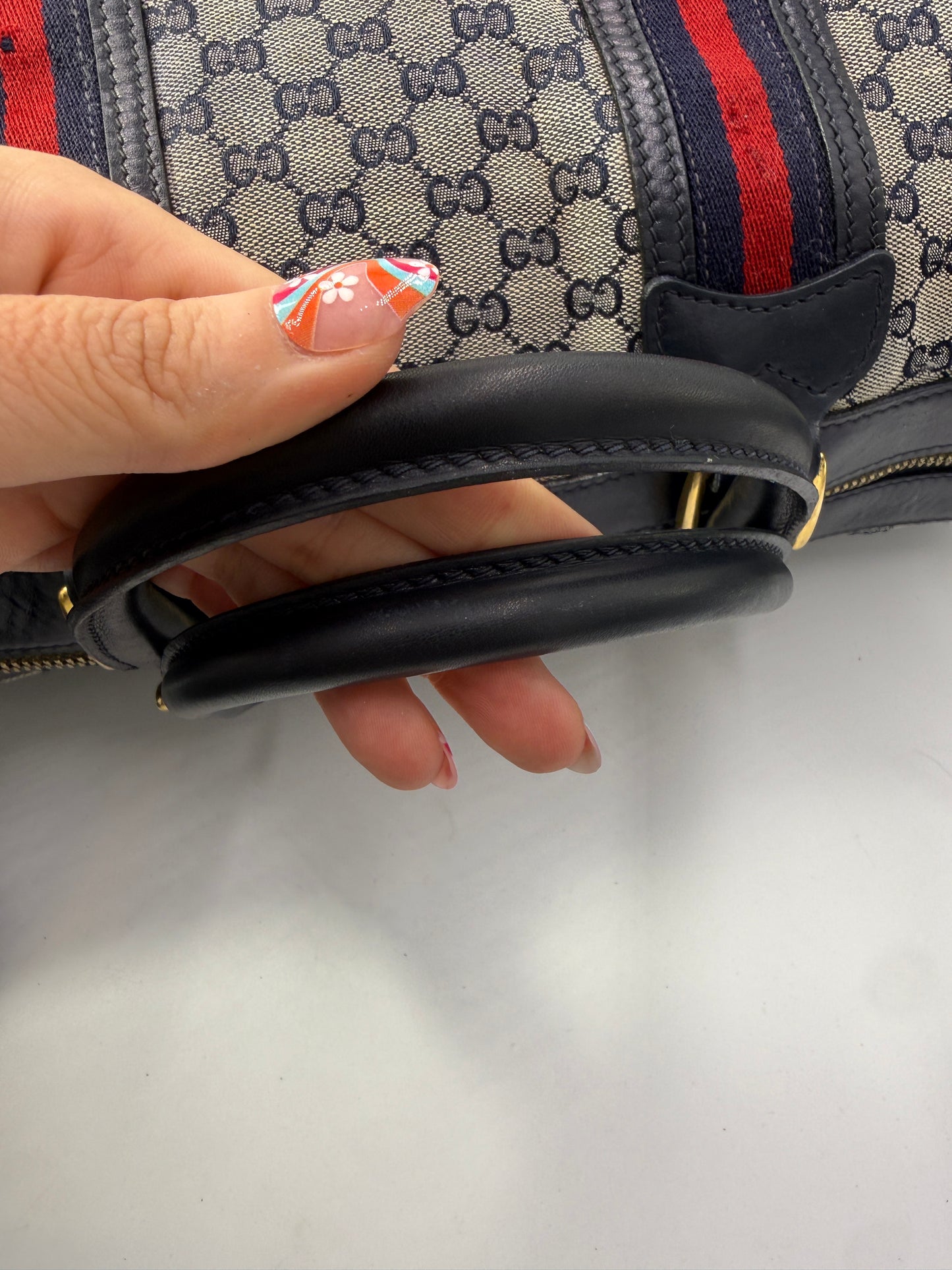 Gucci Blue Guccissima Canvas Boston Travel Bag with Non Branded Canvas Strap