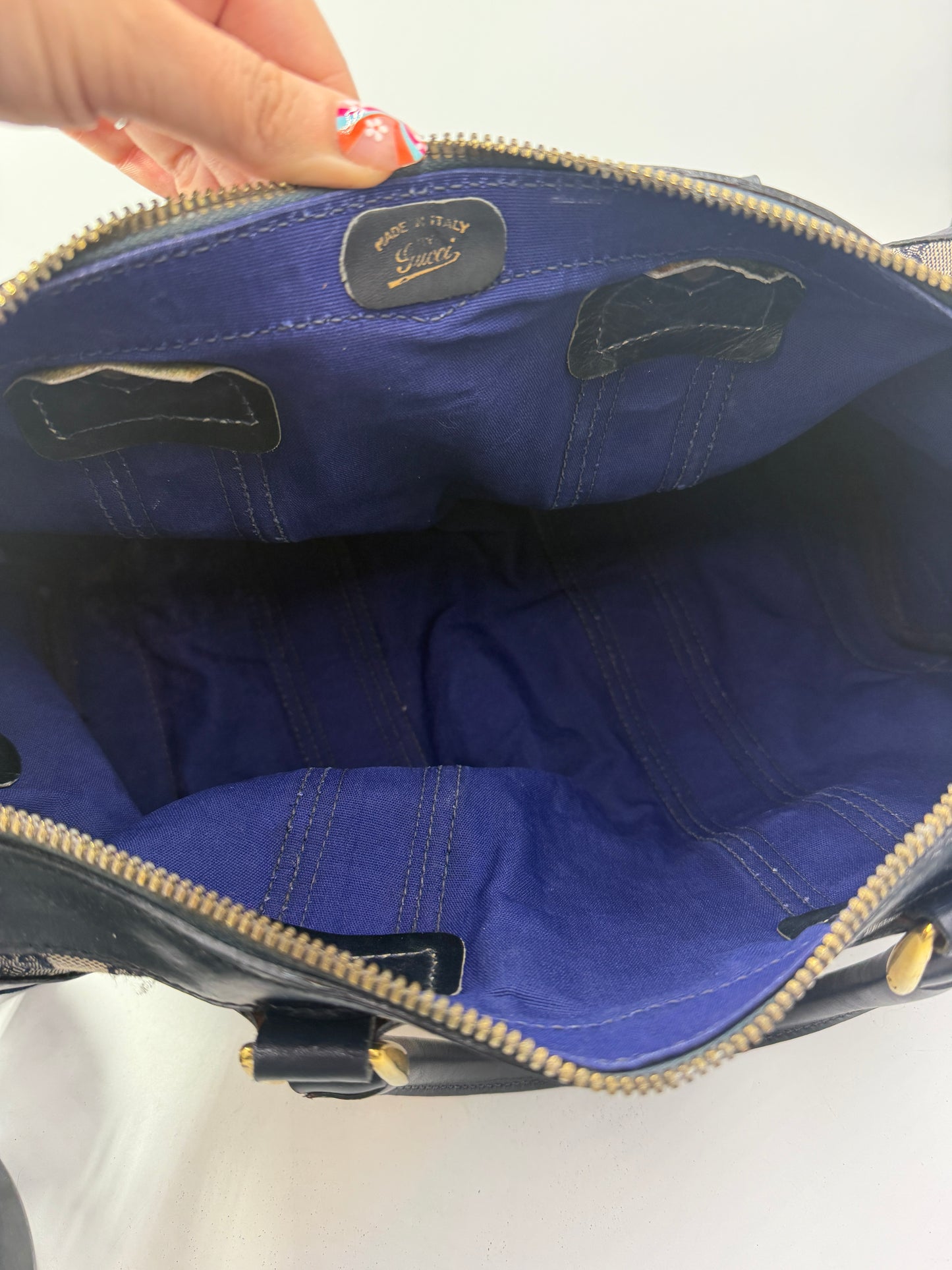 Gucci Blue Guccissima Canvas Boston Travel Bag with Non Branded Canvas Strap