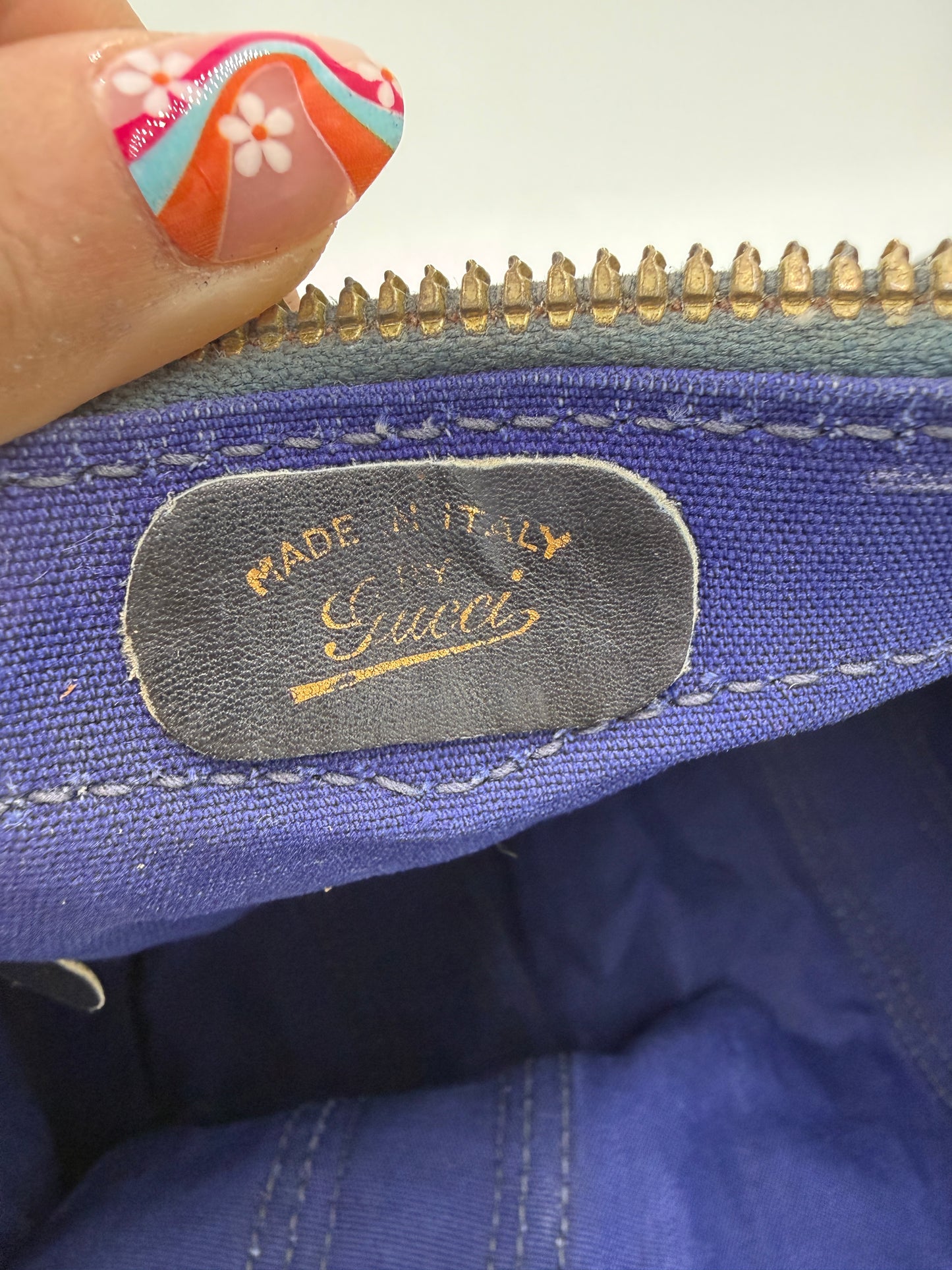 Gucci Blue Guccissima Canvas Boston Travel Bag with Non Branded Canvas Strap