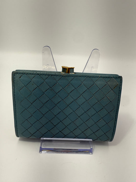 Bottega Veneta Blue Lambskin Intrecciato Compact Kisslock Wallet