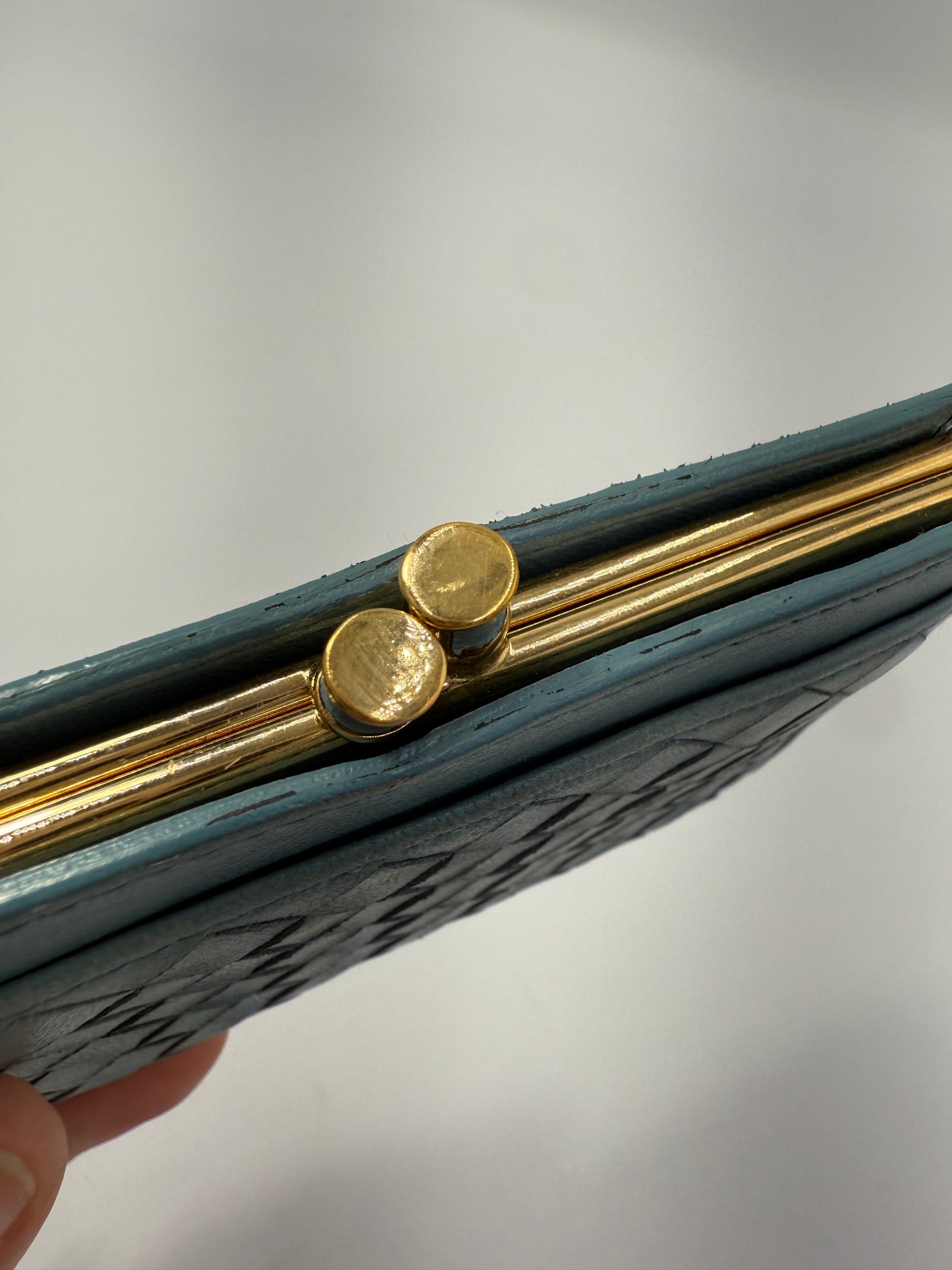 Bottega Veneta Blue Lambskin Intrecciato Compact Kisslock Wallet