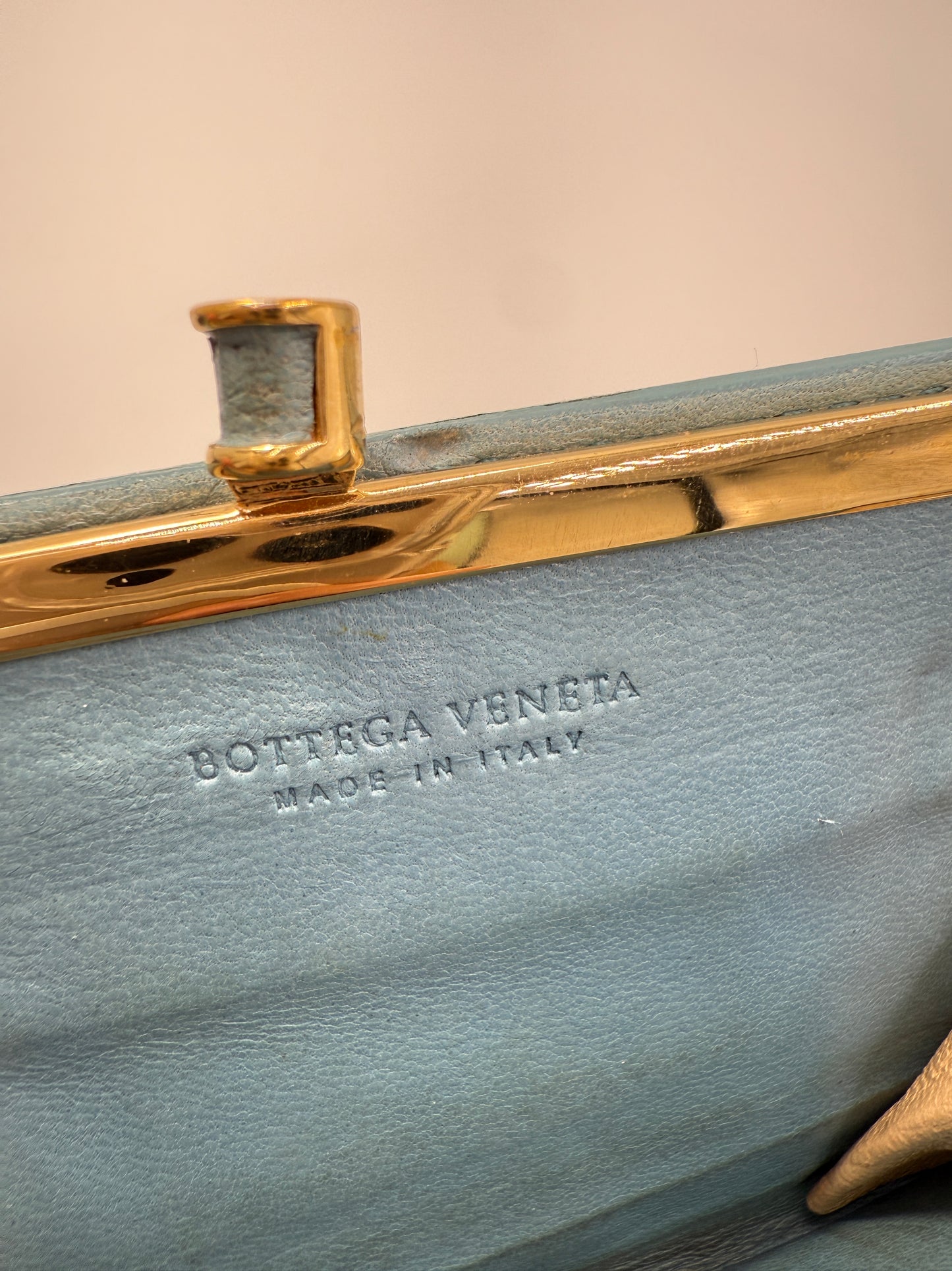 Bottega Veneta Blue Lambskin Intrecciato Compact Kisslock Wallet