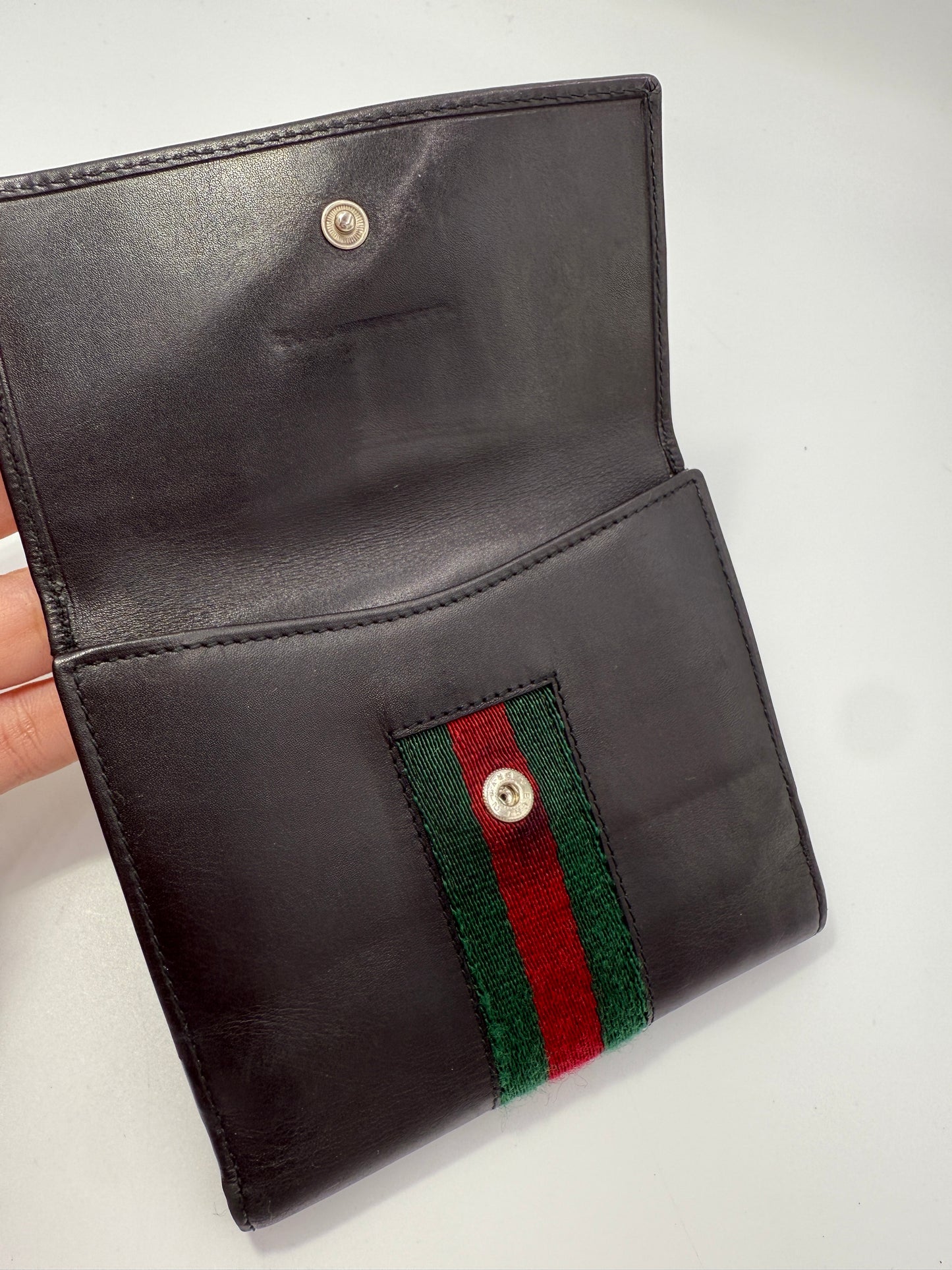Gucci Black Smooth Leather Sherry Compact Wallet